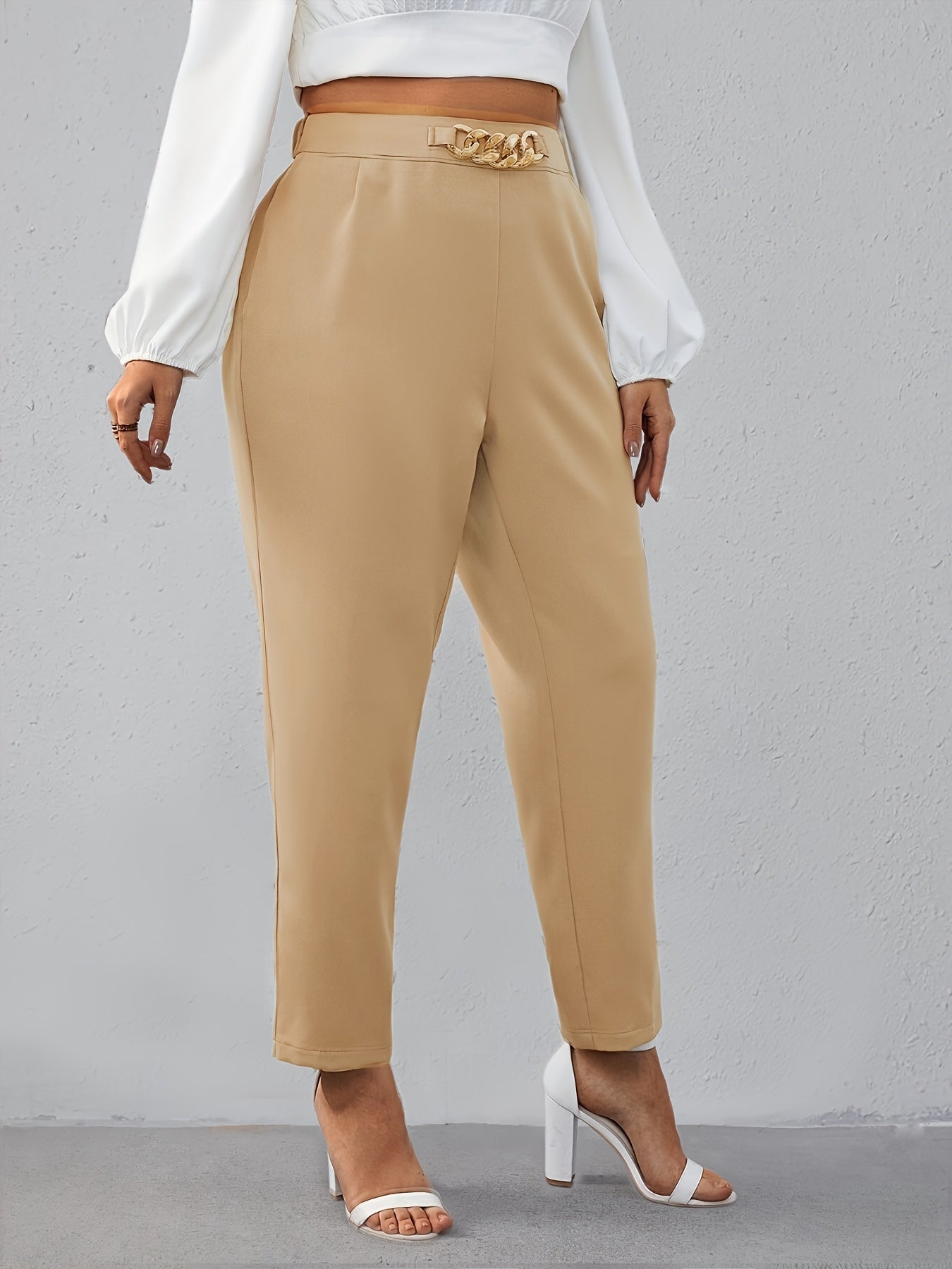 Elengatine Plus Solid High Waist Carrot Pants