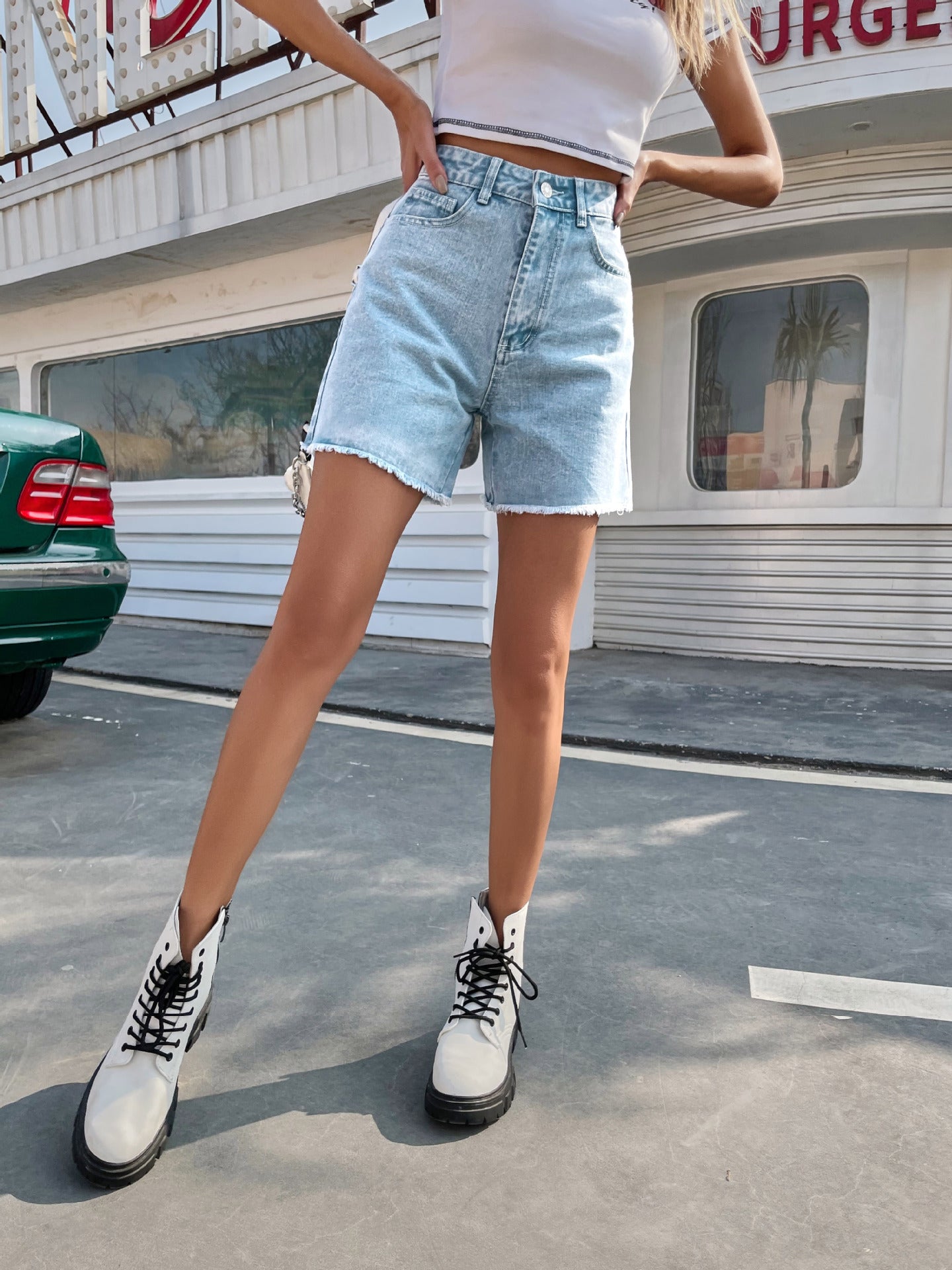Elengatine High Waist Loose Raw Edge Denim Shorts, Casual Slimming Pants, New Casual Women's Bottom 30760