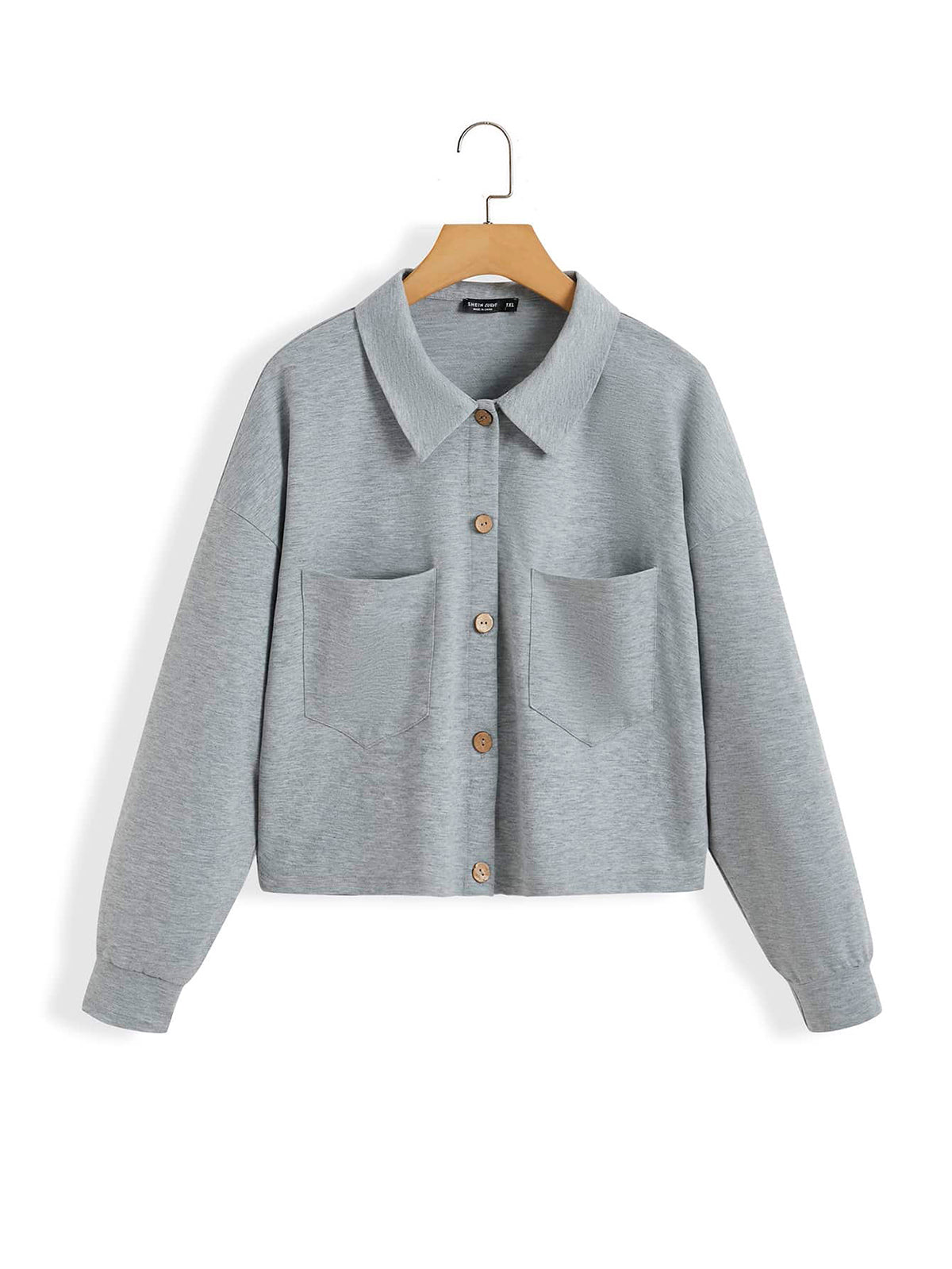 Elengatine Plus Causal Pocket Buttons Front Drop Shoulder Coat