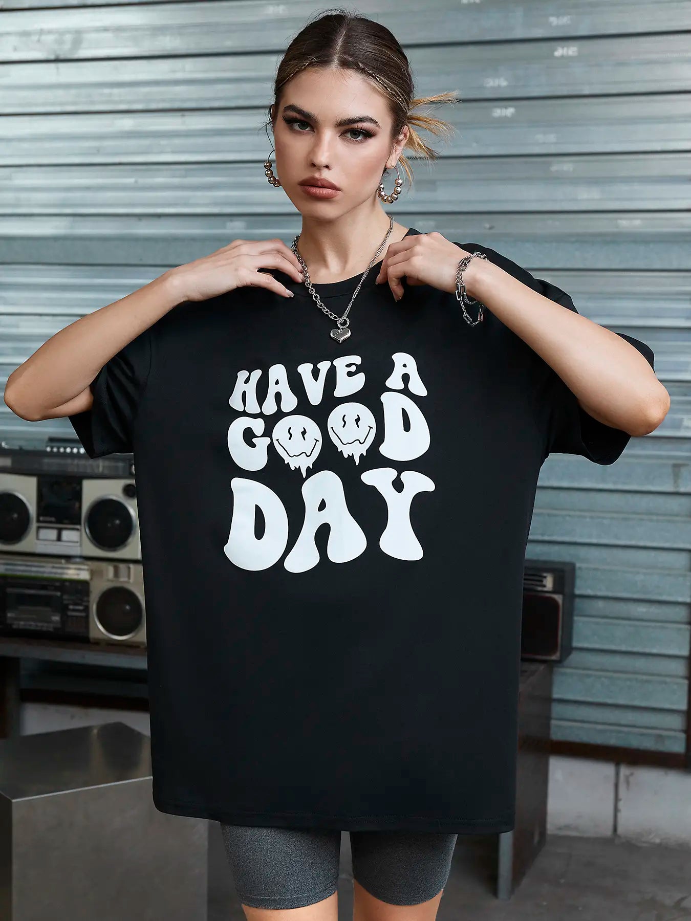Elengatine Letters Graphic Printing Drop Shoulder Tee Fashion