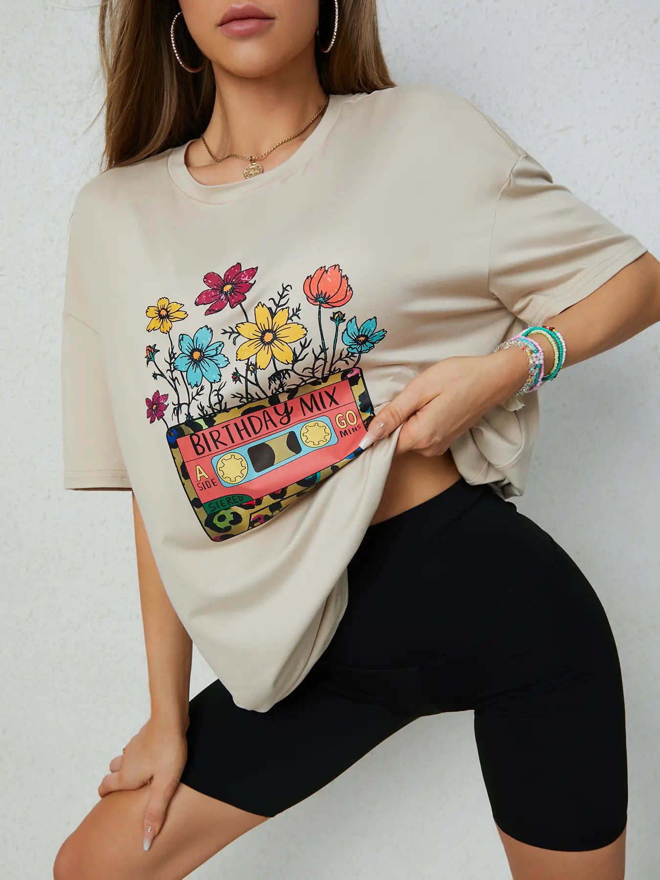 Elengatine Followers Graphic Printing Drop Shoulder Tee Causal