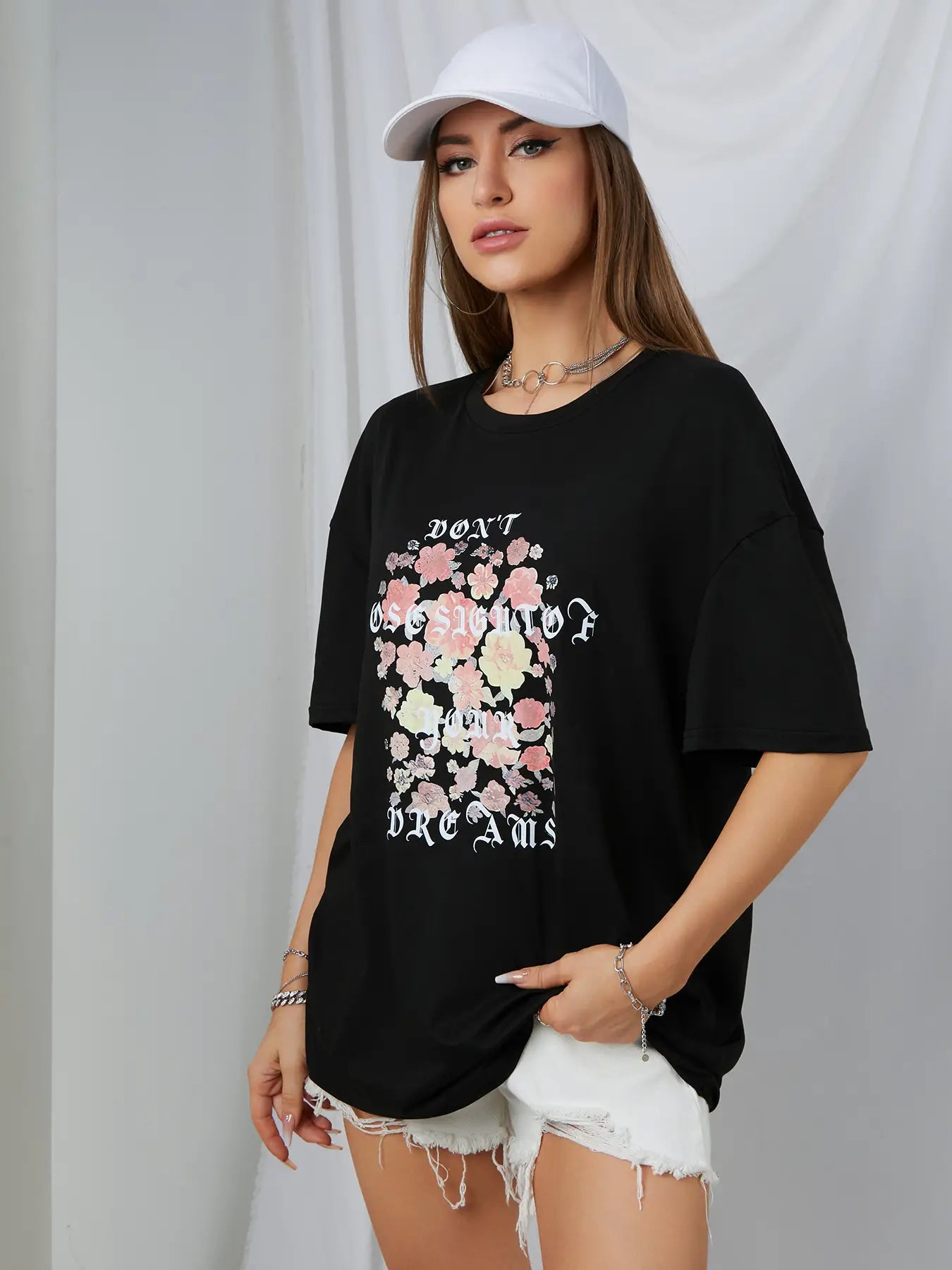 Elengatine Lovely Followers Graphic Printing Drop Shoulder Tee