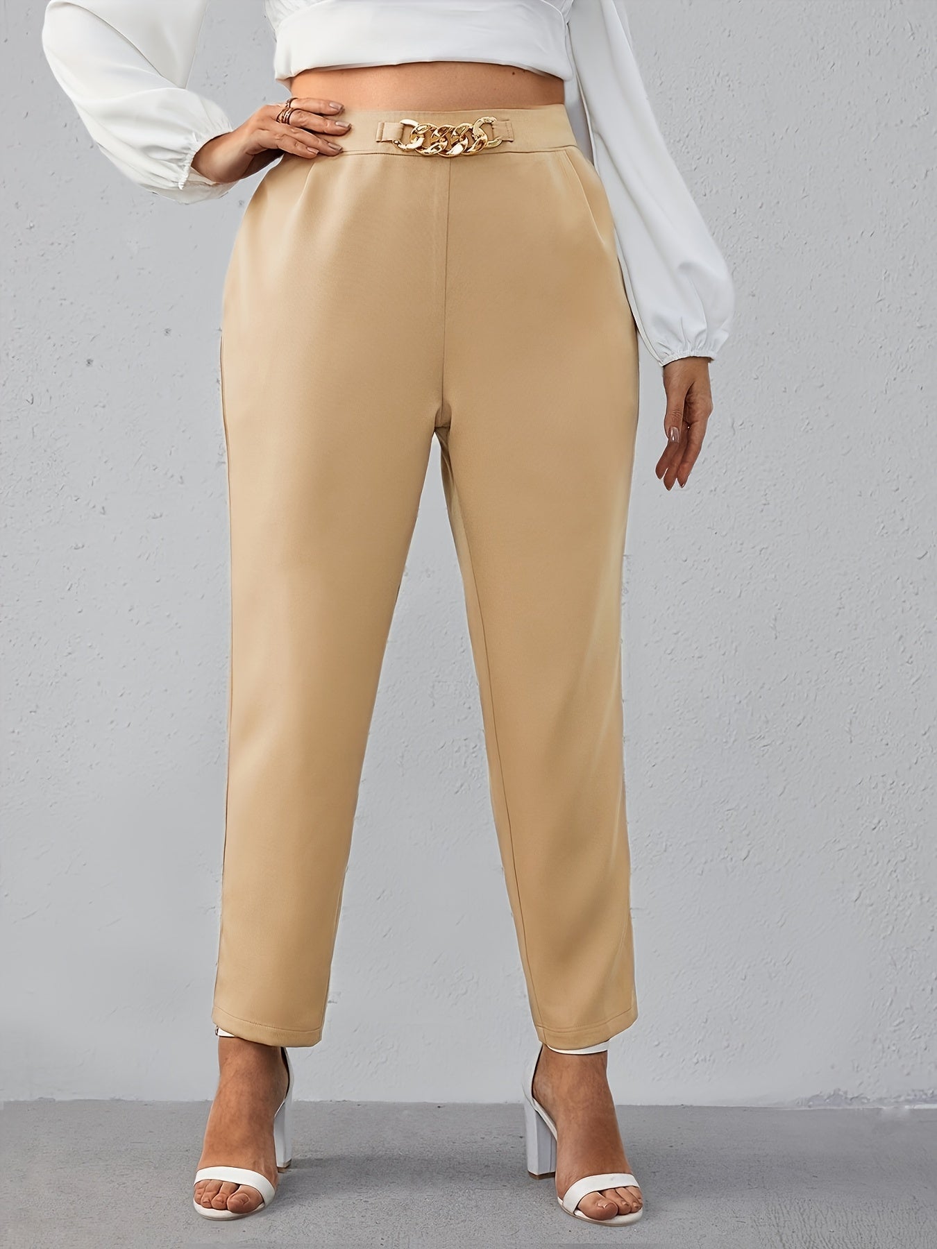 Elengatine Plus Solid High Waist Carrot Pants
