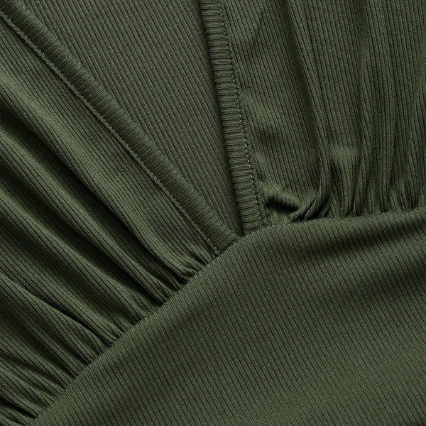 Elengatine Plus Size Long-sleeved Green Top V-neck Fashion