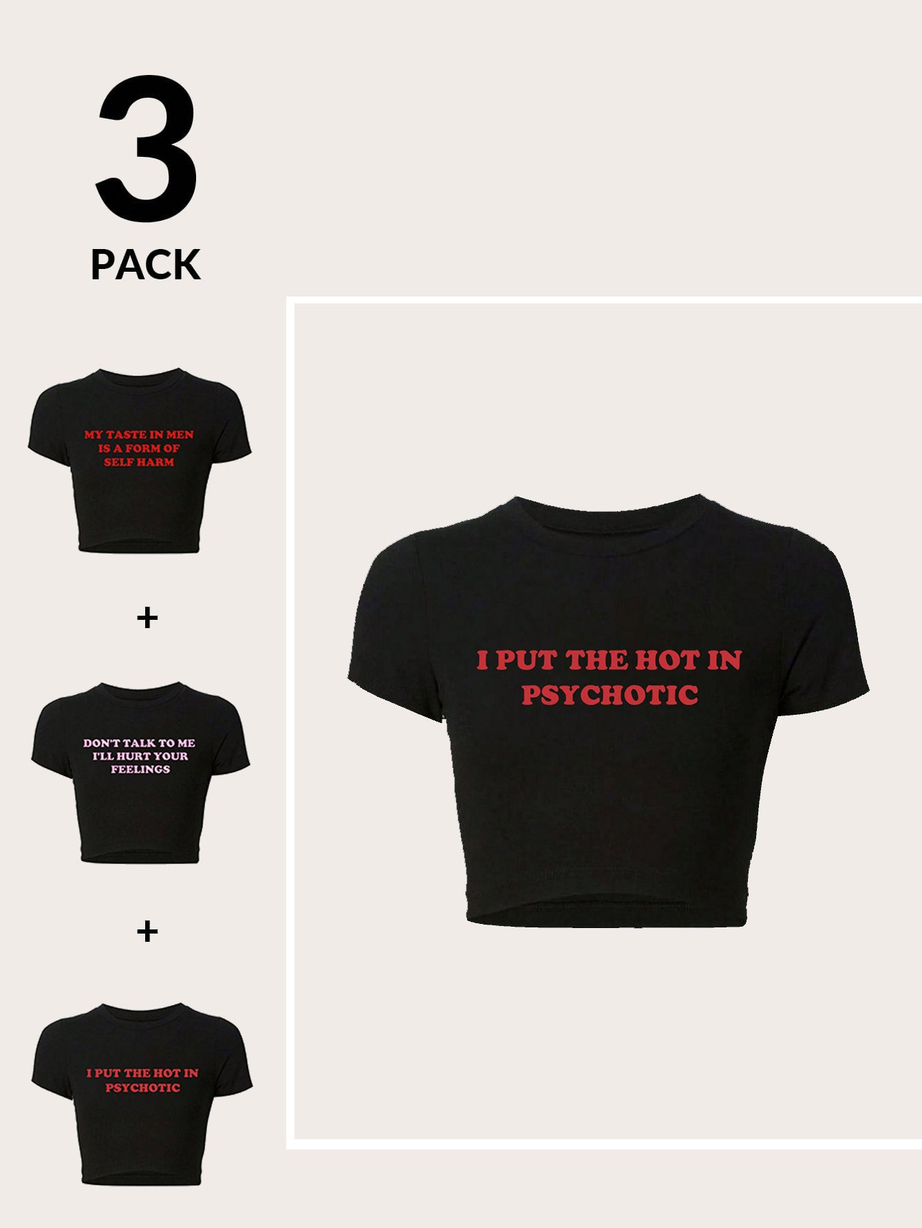 Elengatine 3 Pack Fashion Letter T-shirt,Summer Short T-shirt Hot Girl Outfit,Daily Essential Basics Women's Outfit Women's Wear Casual Clothing BXD0020