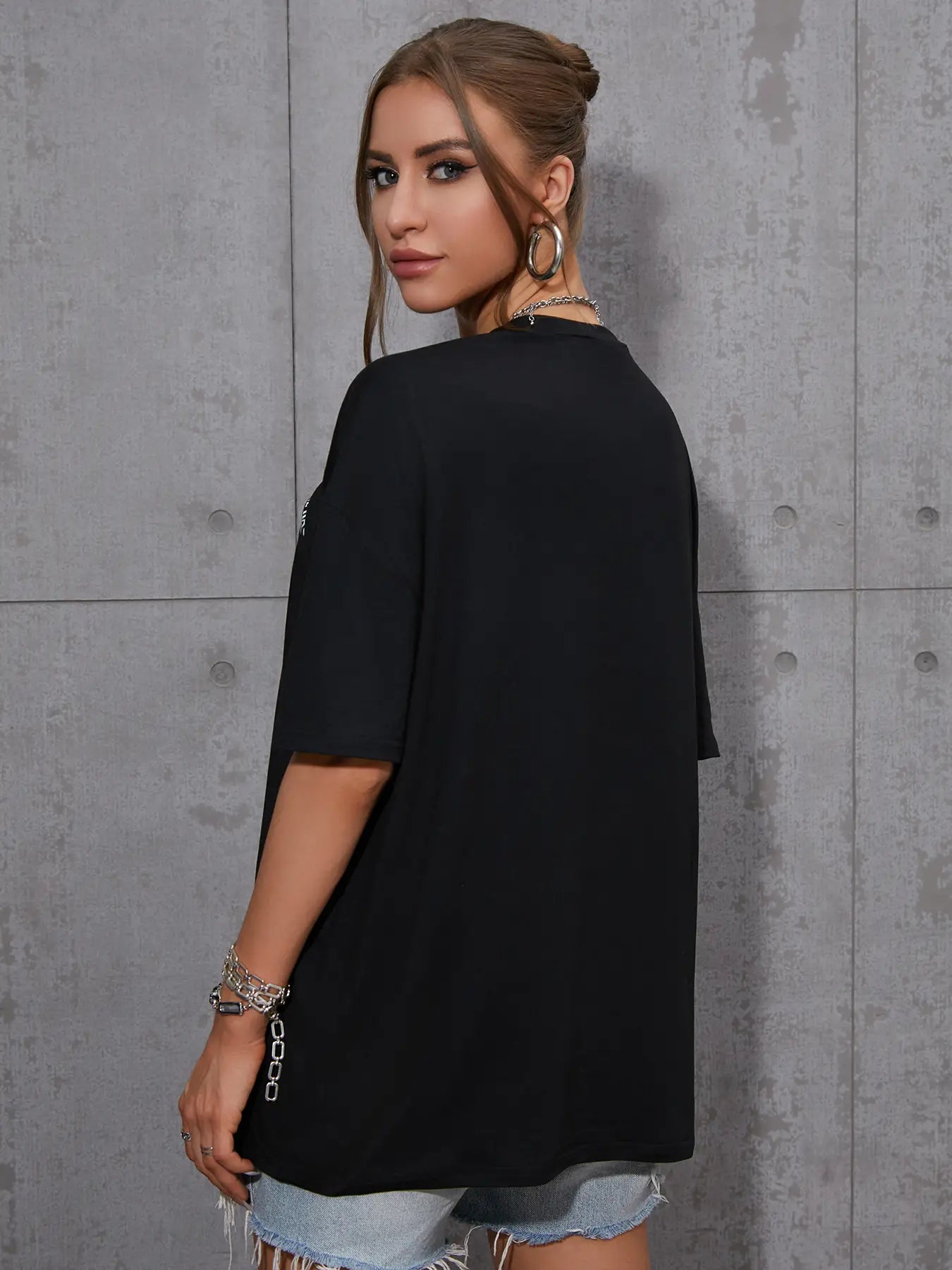 Elengatine Letters Printing Oversized Drop Shoulder Tee