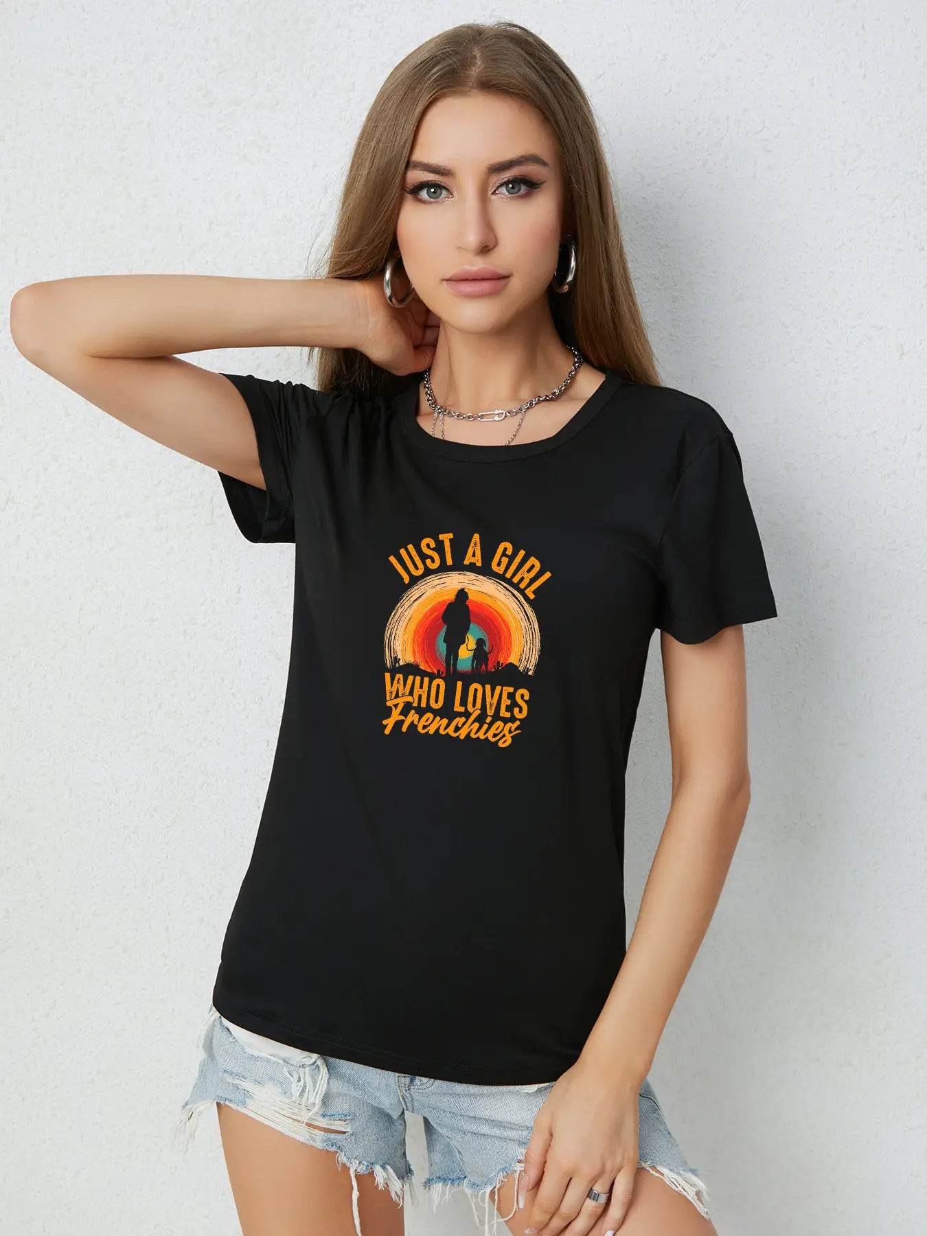 Elengatine Fashion Letters Graphic Printing Drop Shoulder Tee
