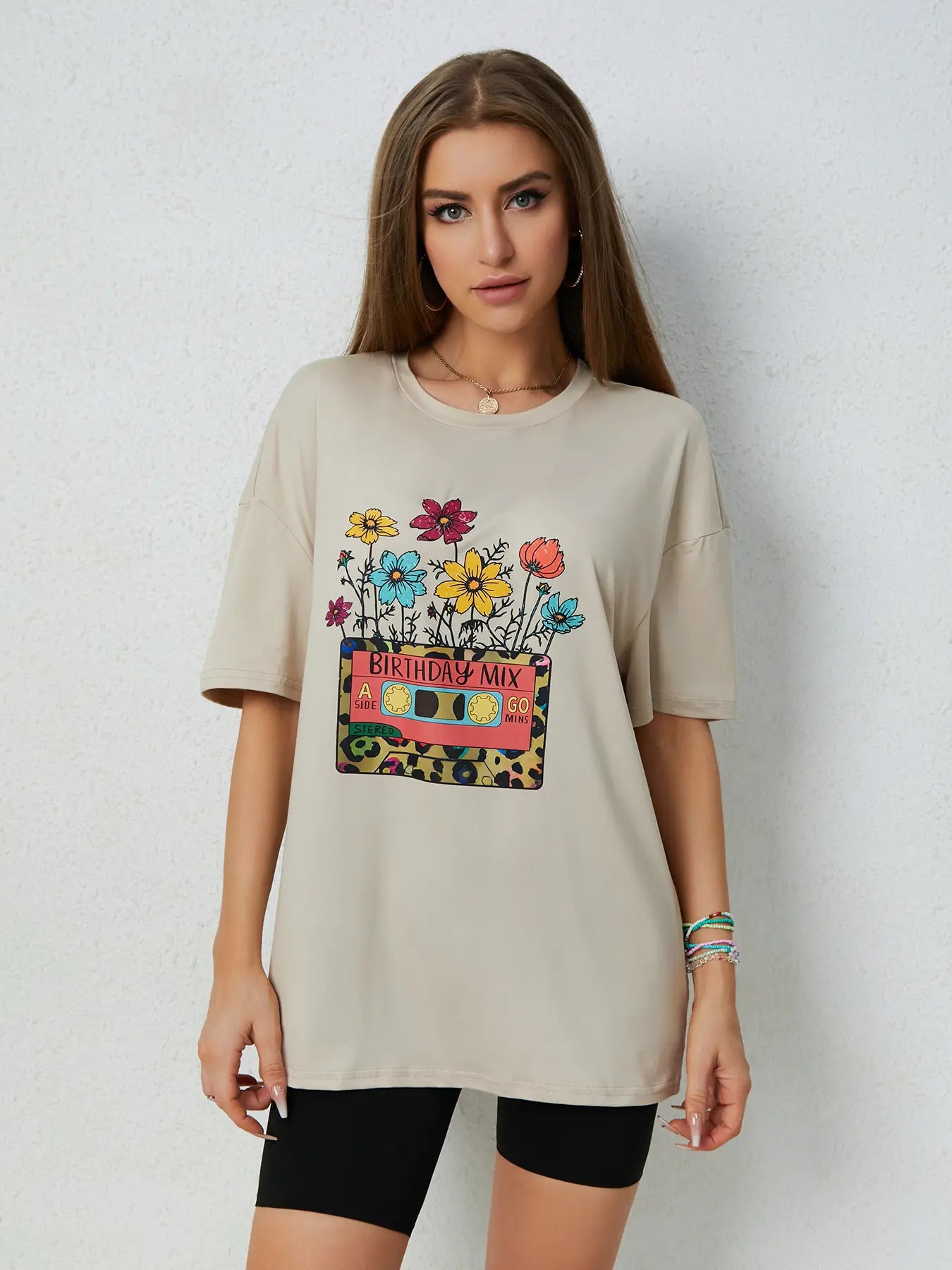 Elengatine Followers Graphic Printing Drop Shoulder Tee Causal
