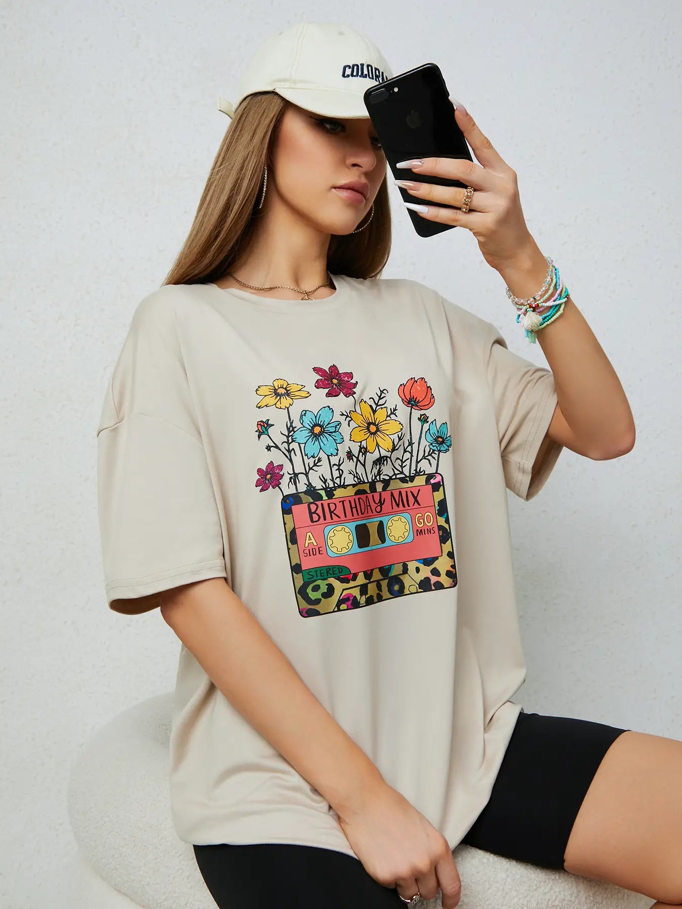 Elengatine Followers Graphic Printing Drop Shoulder Tee Causal