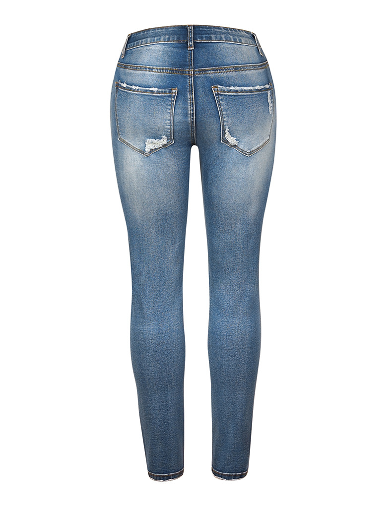 Elengatine Mid Waist Small Leg Button Design Jeans,Slim Fit Ripped High Stretch Denim Trousers for Women,Fashion Women's Jeans 1077#