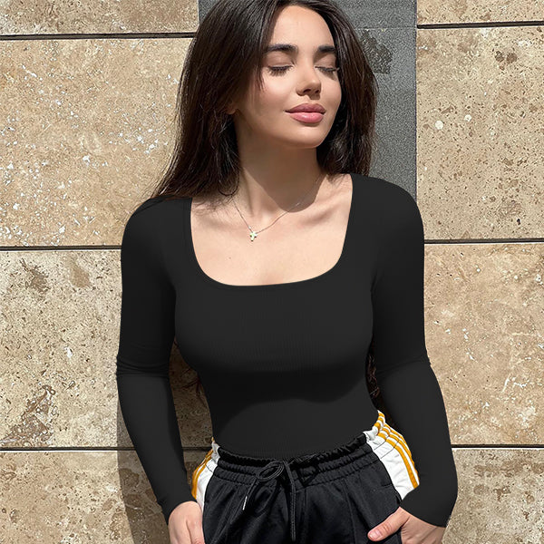 Elengatine Causal Long-Sleeved Tee Simple Design for Fall&Spring