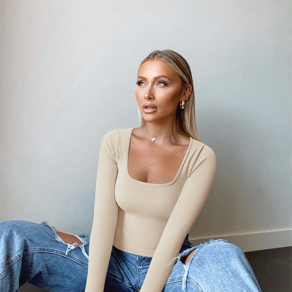 Elengatine Causal Long-Sleeved Tee Simple Design for Fall&Spring