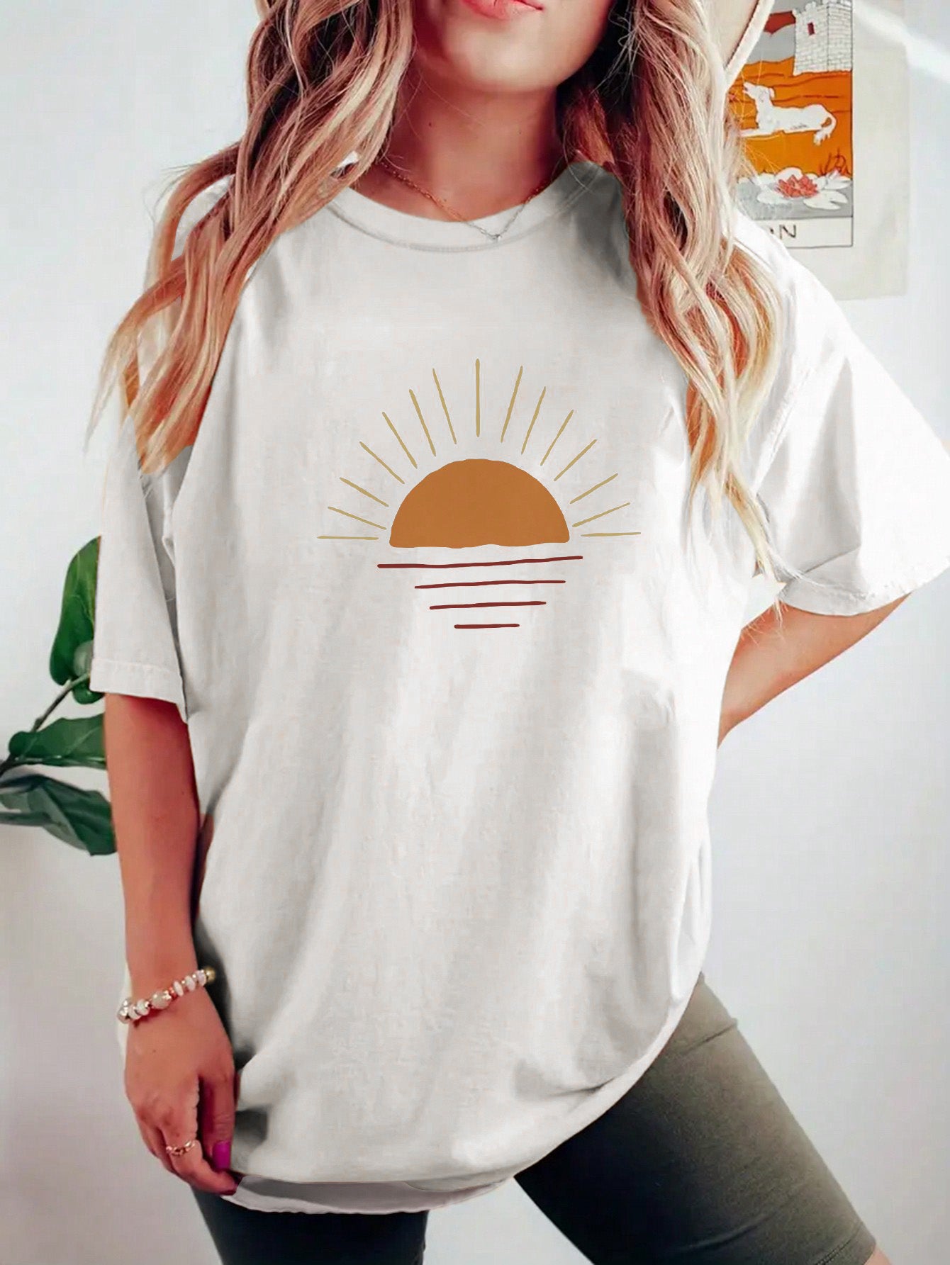 Elengatine 3 Pack Oversized T-shirt ,Graphic Printing Drop Shoulder T shirt for Women Hot girls Casual Comfort LB0039-362363366