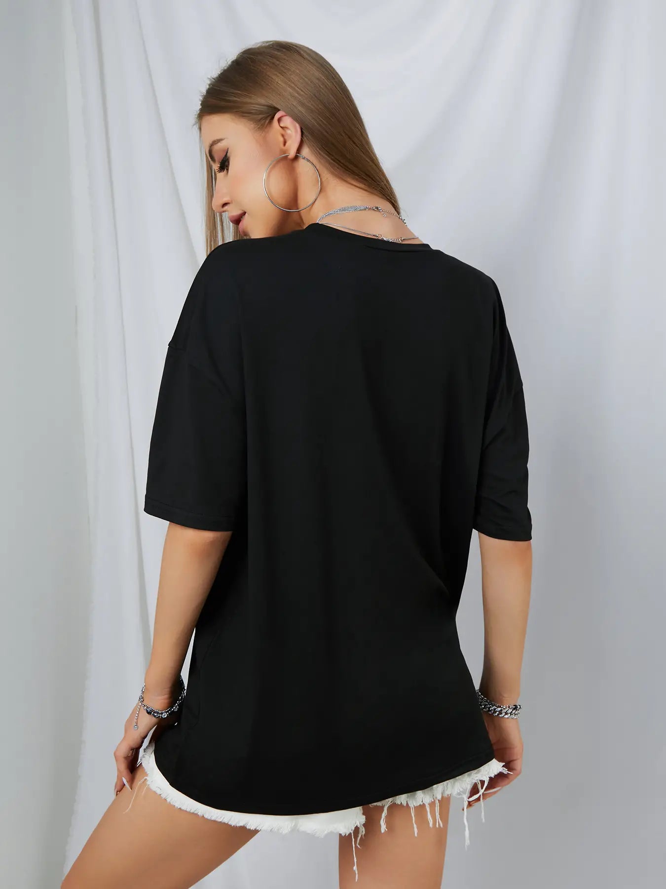 Elengatine Lovely Followers Graphic Printing Drop Shoulder Tee