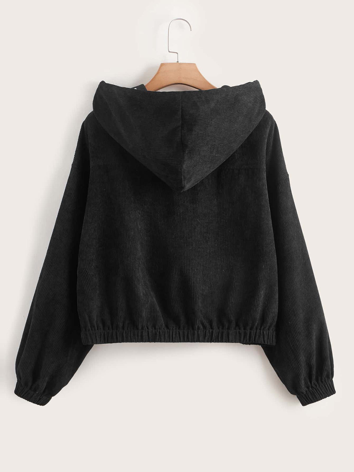 Elengatine Plus Causal Drop Shoulder Zip Up Hooded Corduroy Jacket