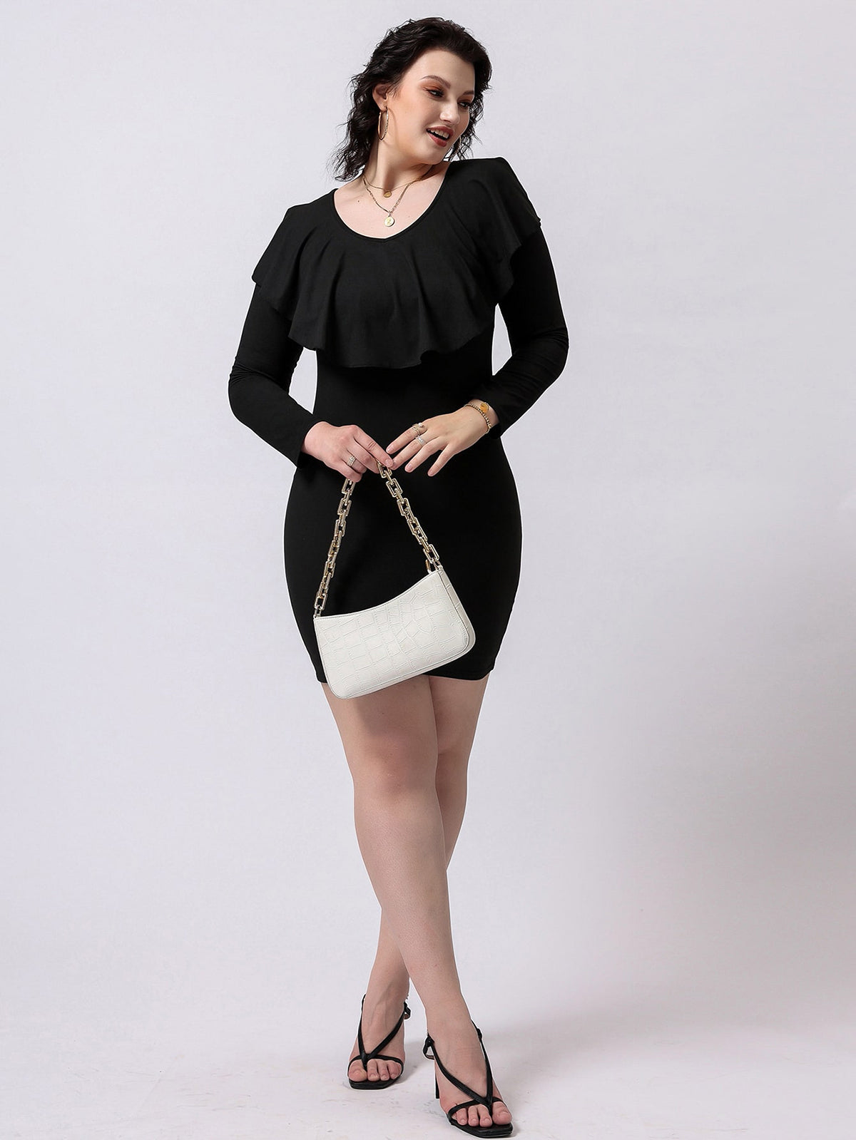 Elengatine Plus Ruffle Neckline Bodycon Dress