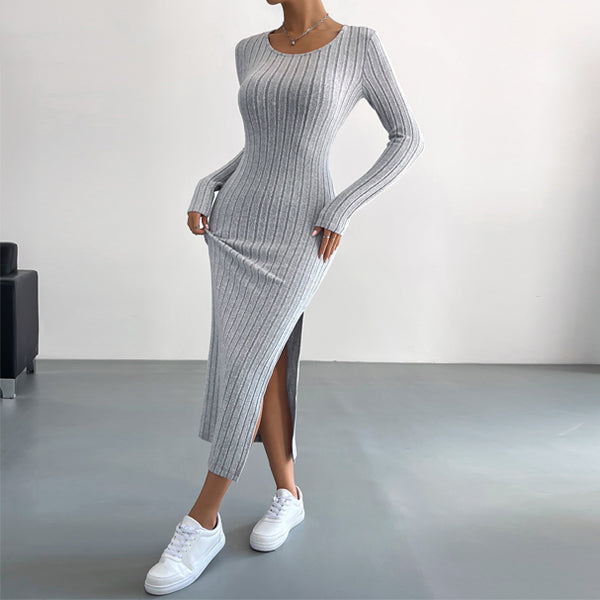 Elengatine Women Causal Long-Sleeved Dress Grey Cozy Fashion