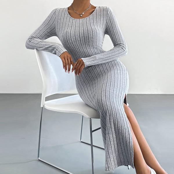 Elengatine Women Causal Long-Sleeved Dress Grey Cozy Fashion