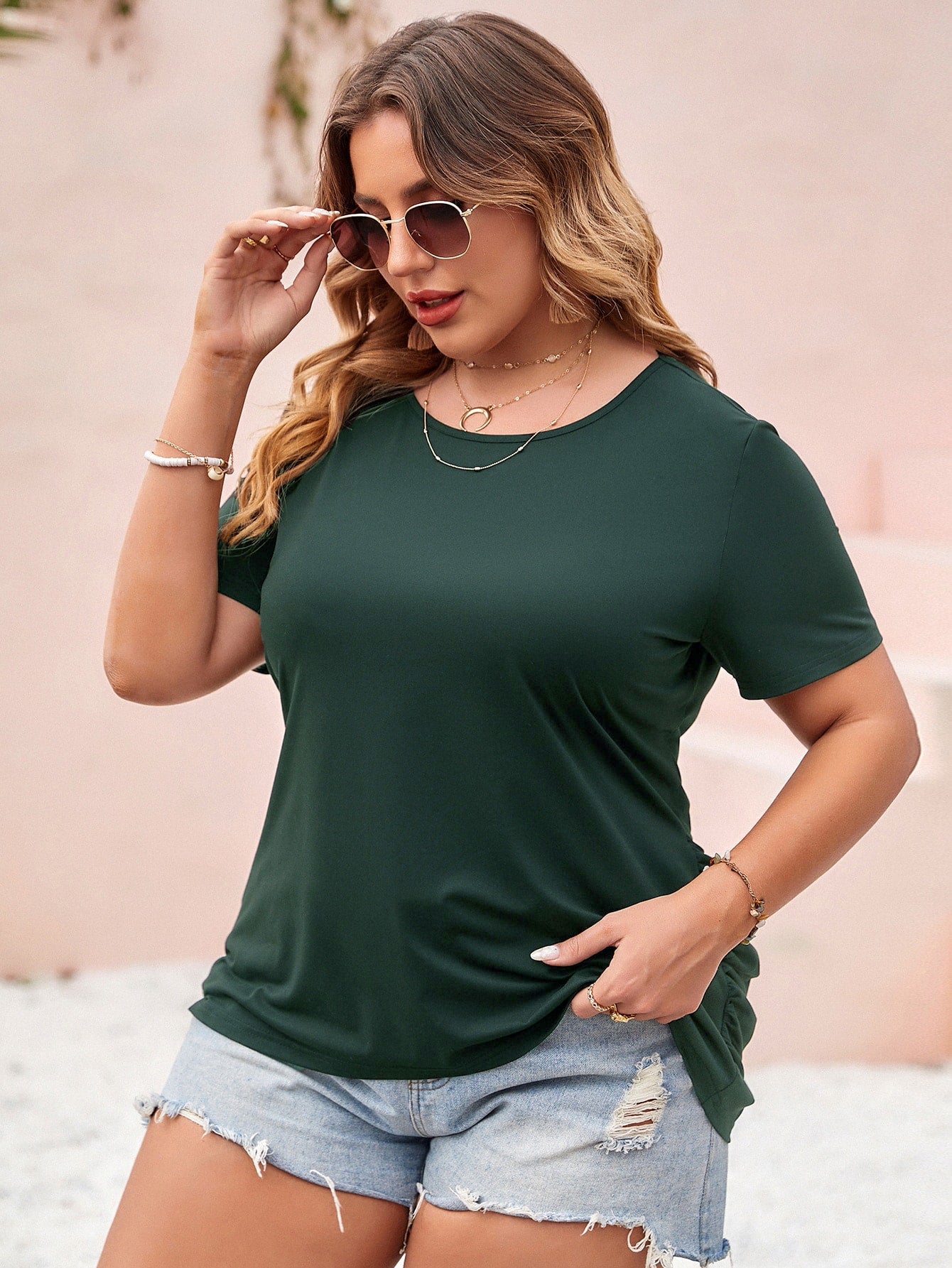 Elengatine DarK Green Causal T-Shirt MY0795