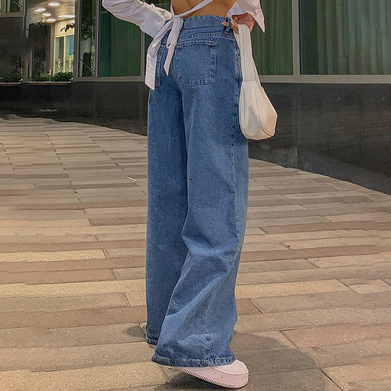 Elengatine Low Waist Straight Leg Women Jeans,Vantage Loose Street Style Denim Trousers,Fashionable Casual Jeans for Women TL0632
