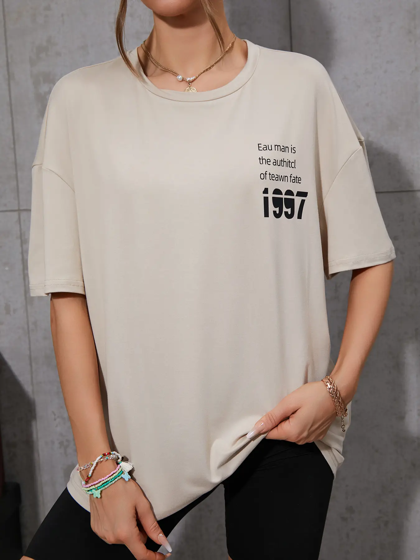 Elengatine Casual Oversized Drop Shoulder Letter Graphic Tee