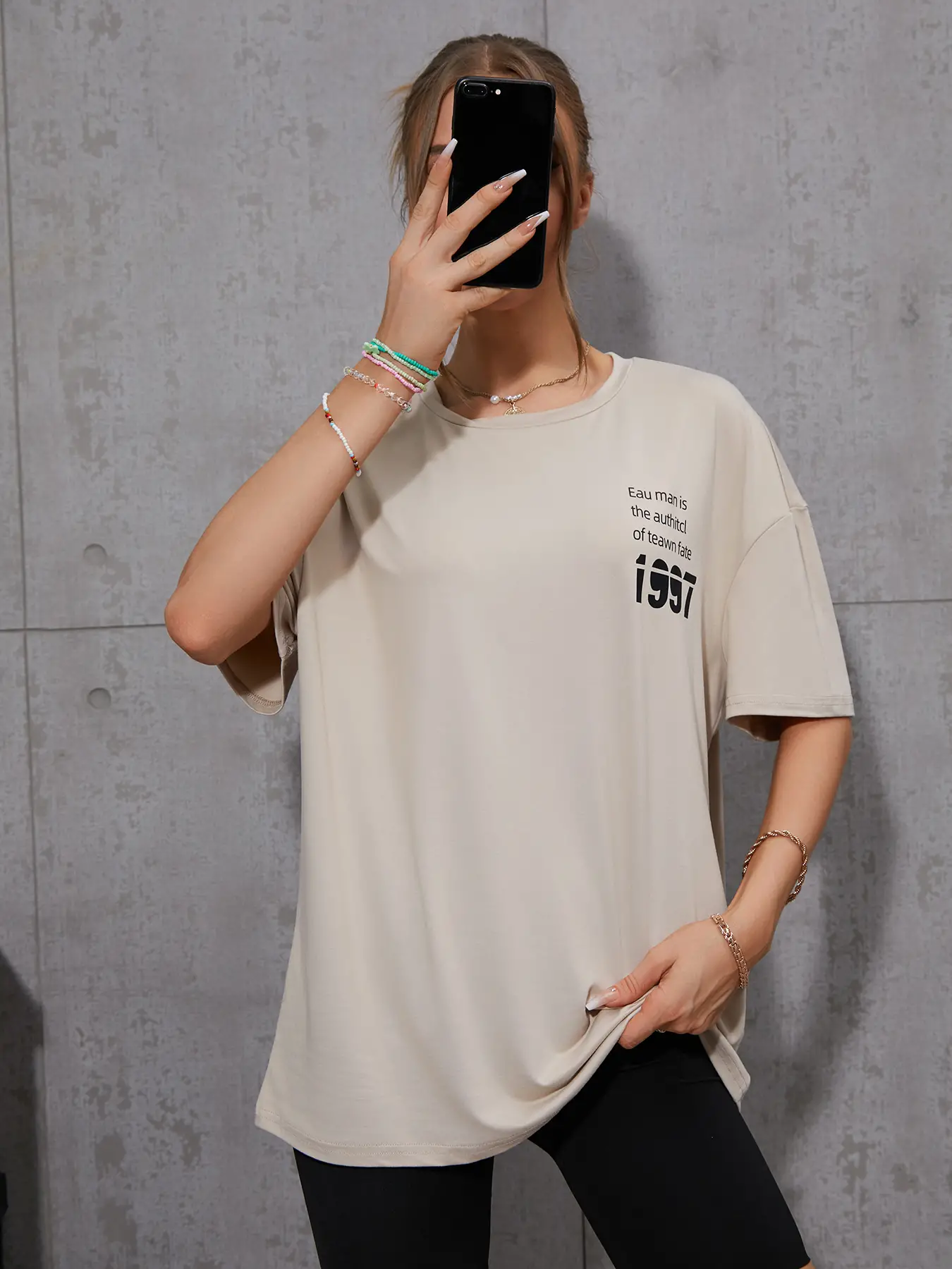 Elengatine Casual Oversized Drop Shoulder Letter Graphic Tee