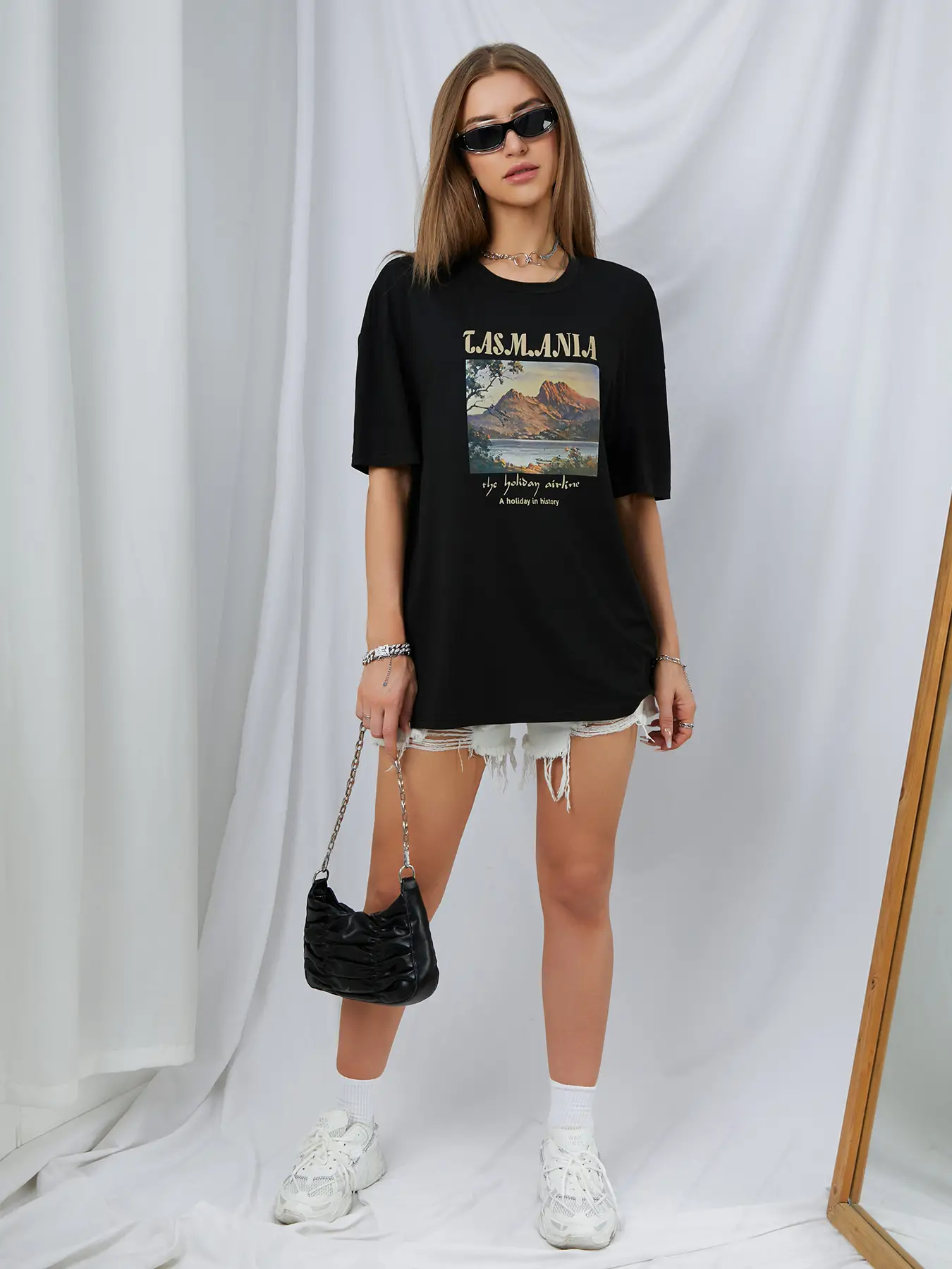 Elengatine landscape painting Letter Graphic Drop Shoulder Tee
