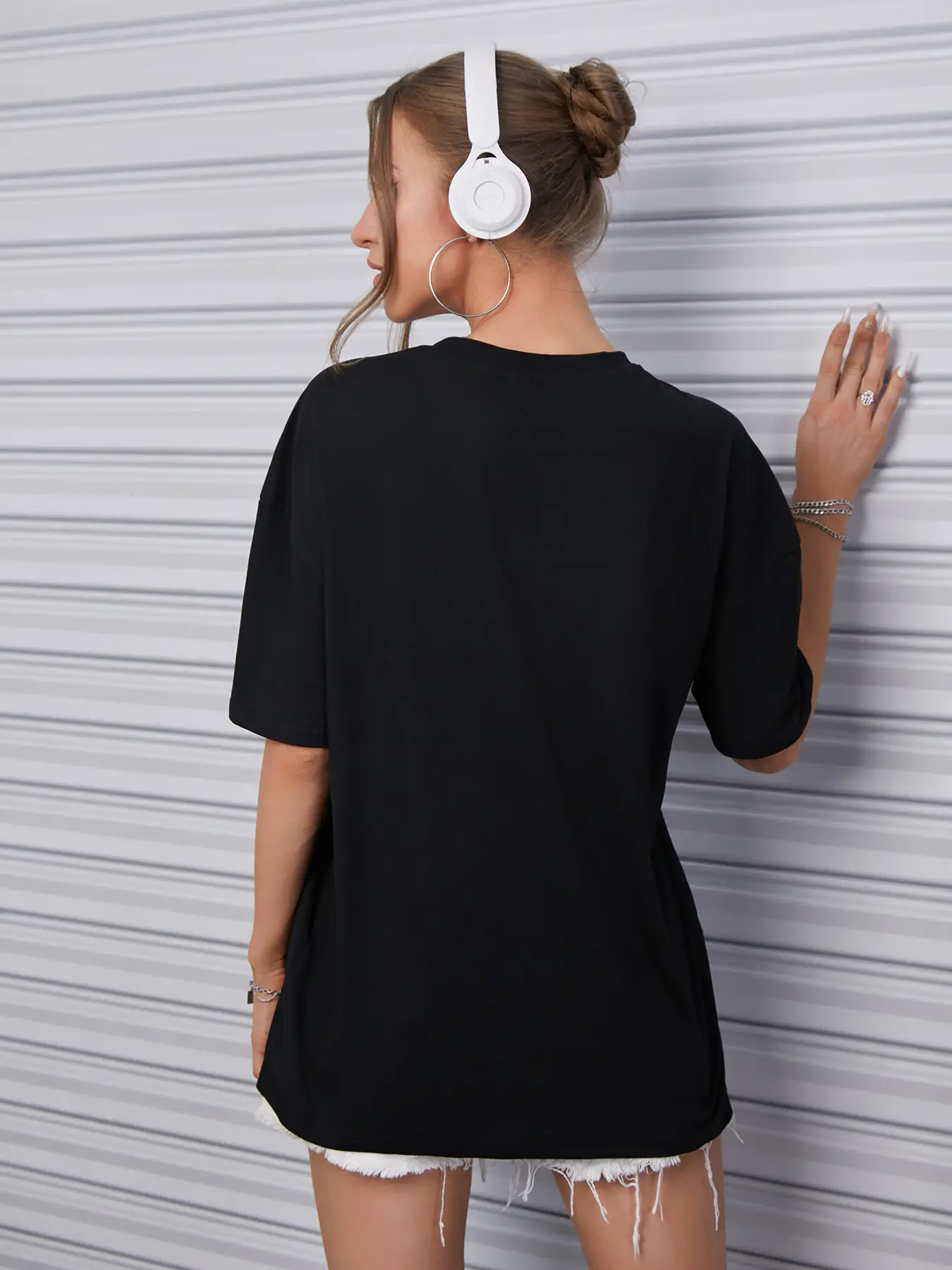Elengatine Car&Letter Graphic Printing Drop Shoulder Tee