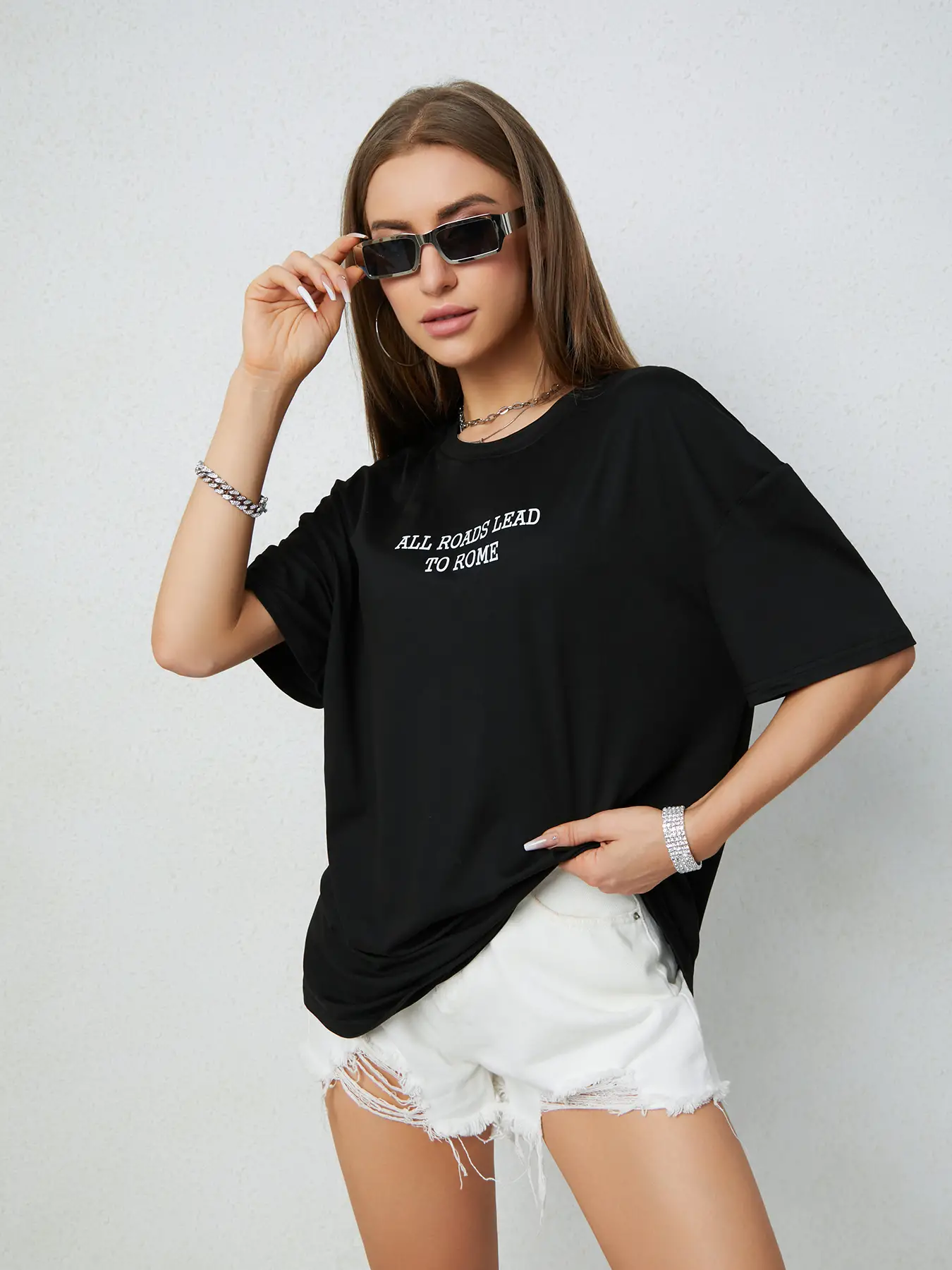 Elengatine cool proverb Letter Graphic Drop Shoulder Tee