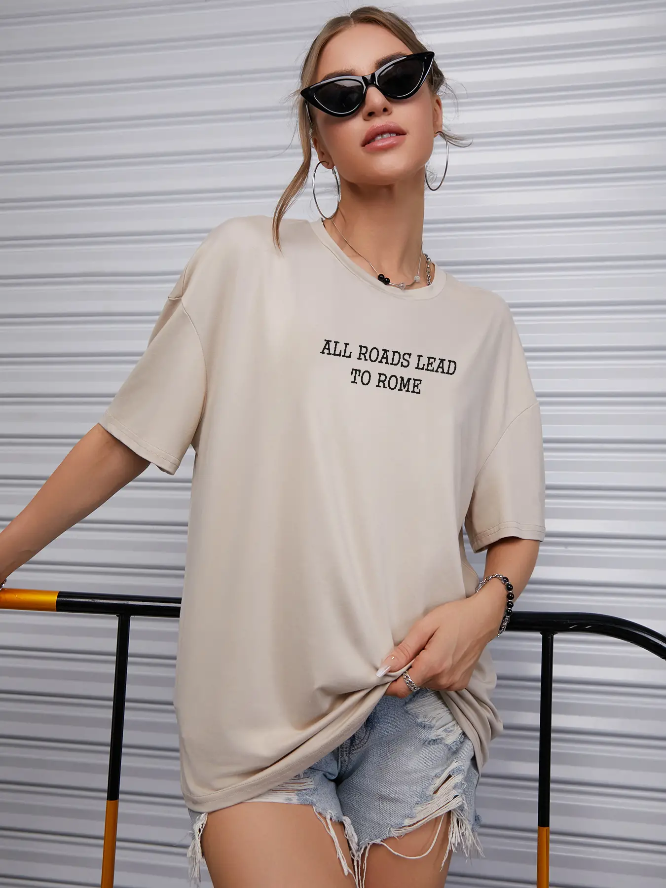 Elengatine cool proverb Letter Graphic Drop Shoulder Tee