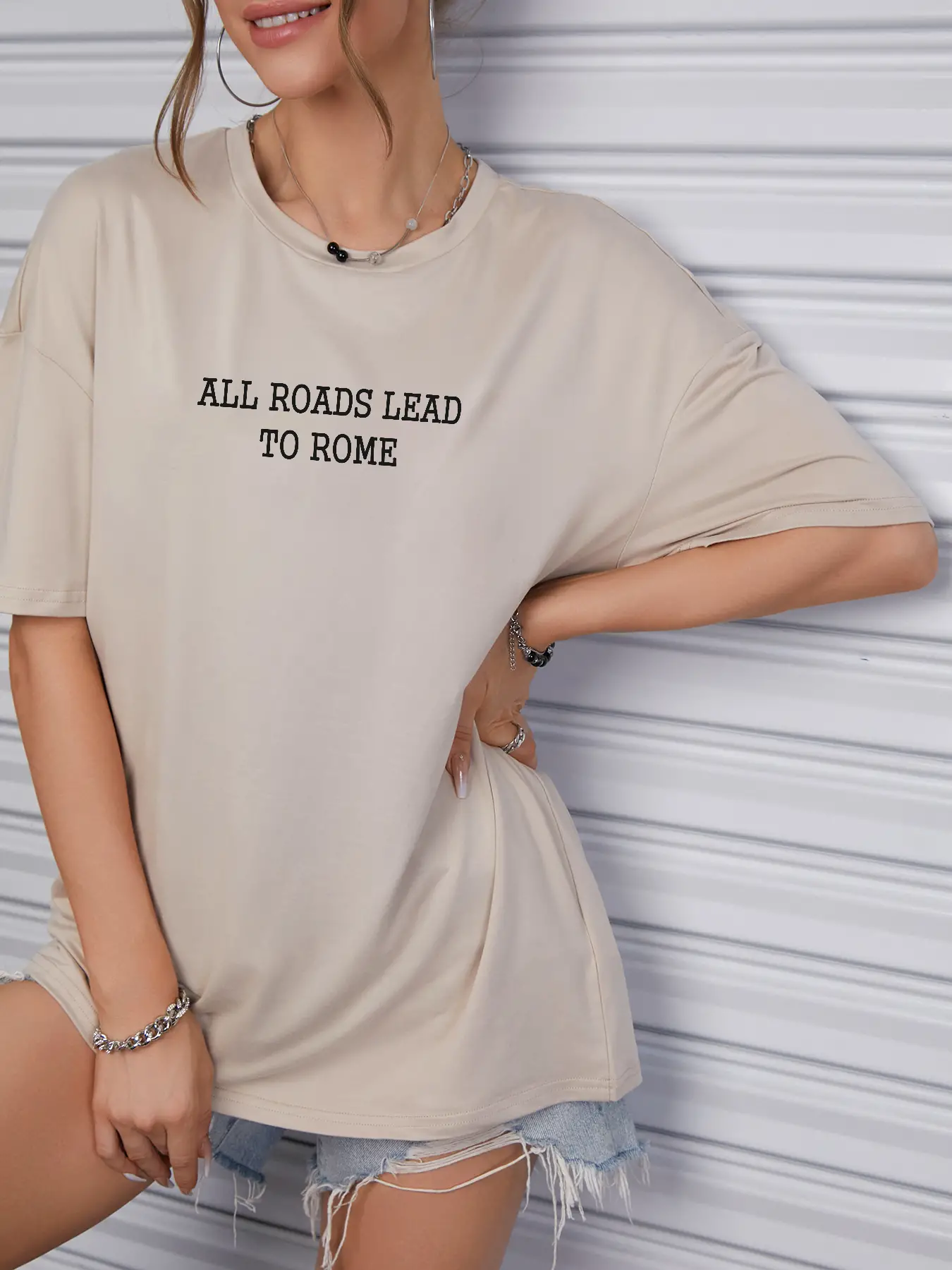 Elengatine cool proverb Letter Graphic Drop Shoulder Tee