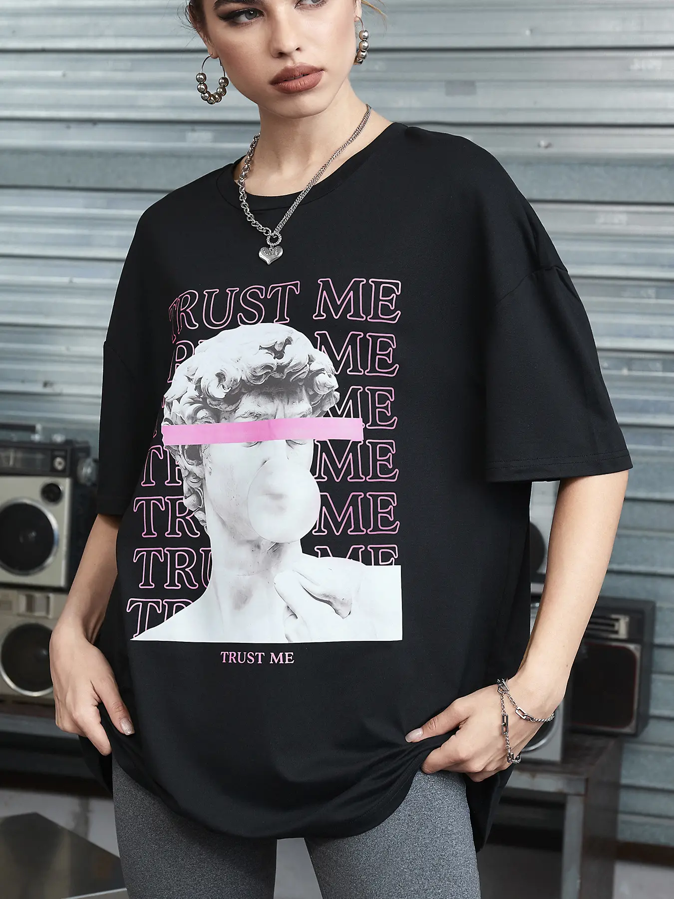 Elengatine Fashion Avatar letter printing Drop Shoulder Tee