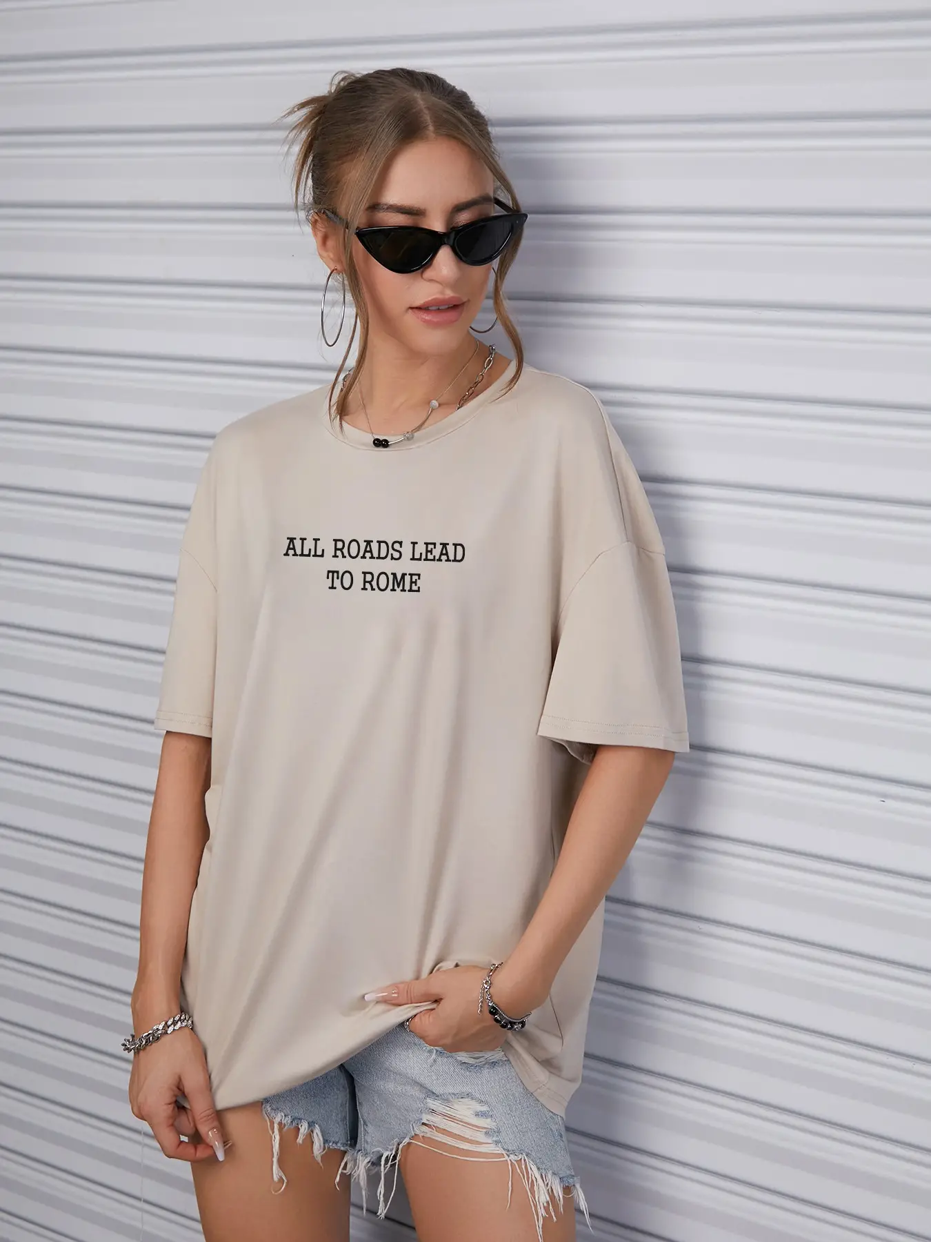 Elengatine cool proverb Letter Graphic Drop Shoulder Tee