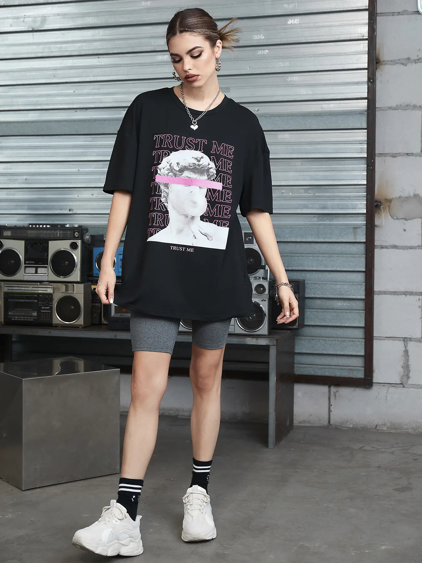 Elengatine Fashion Avatar letter printing Drop Shoulder Tee