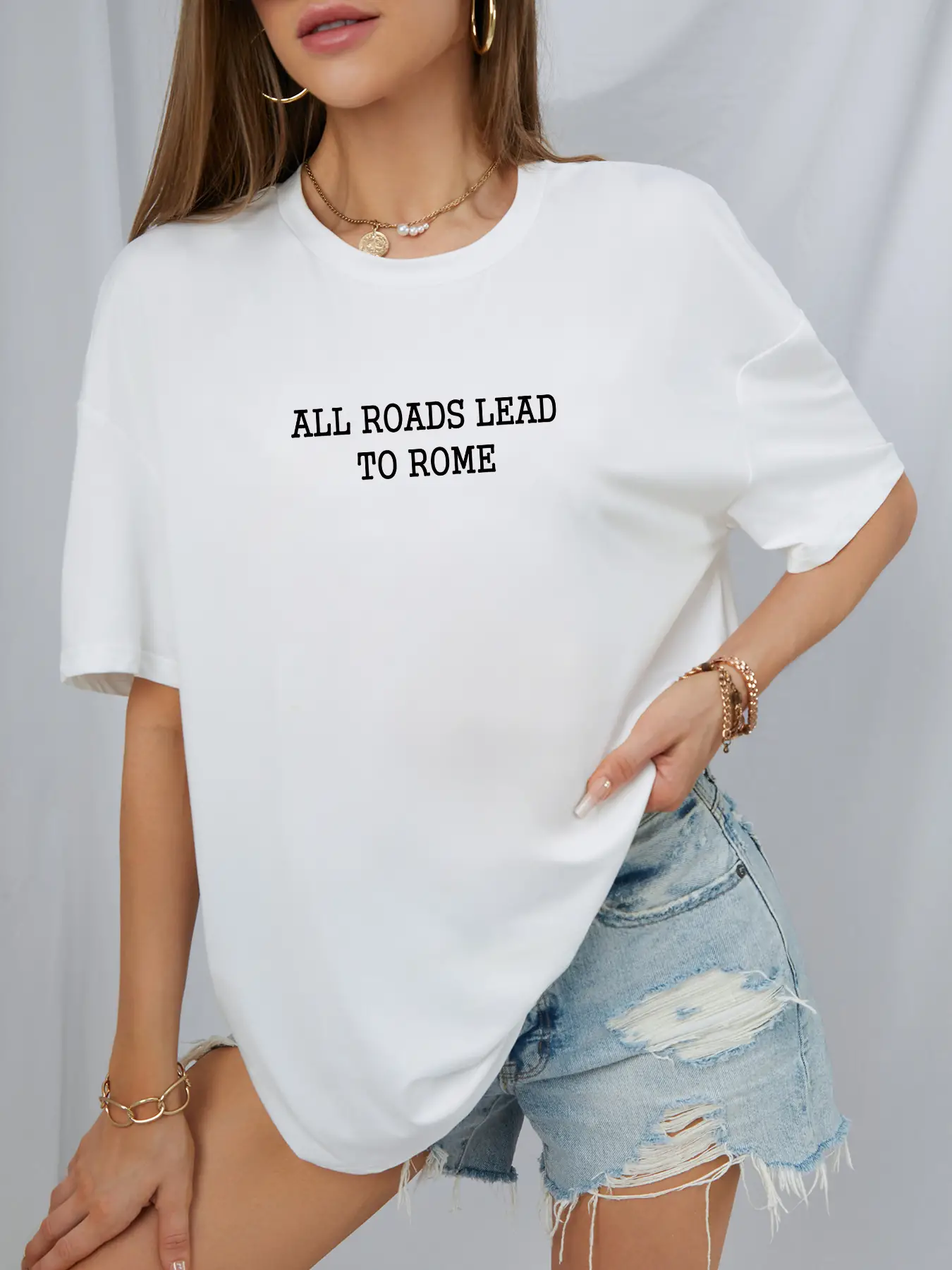 Elengatine cool proverb Letter Graphic Drop Shoulder Tee