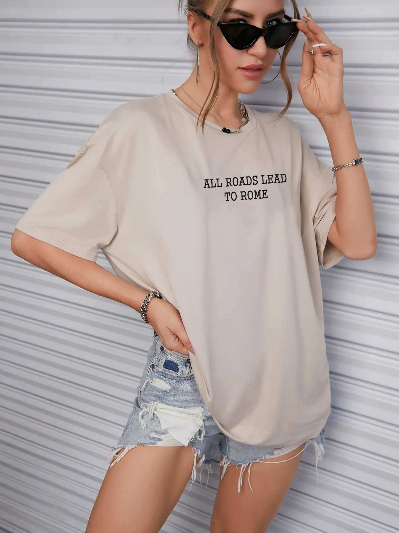 Elengatine cool proverb Letter Graphic Drop Shoulder Tee