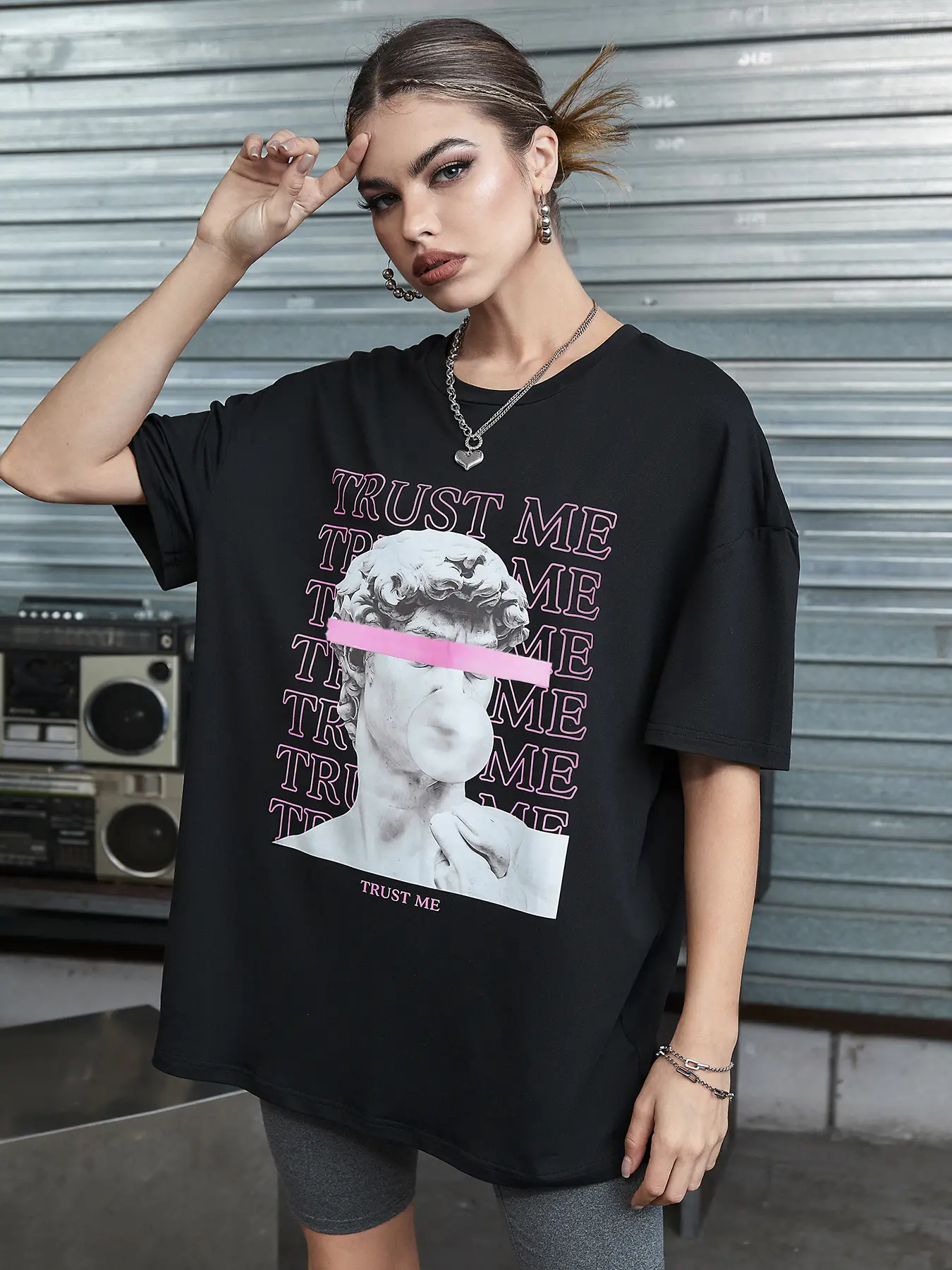 Elengatine Fashion Avatar letter printing Drop Shoulder Tee