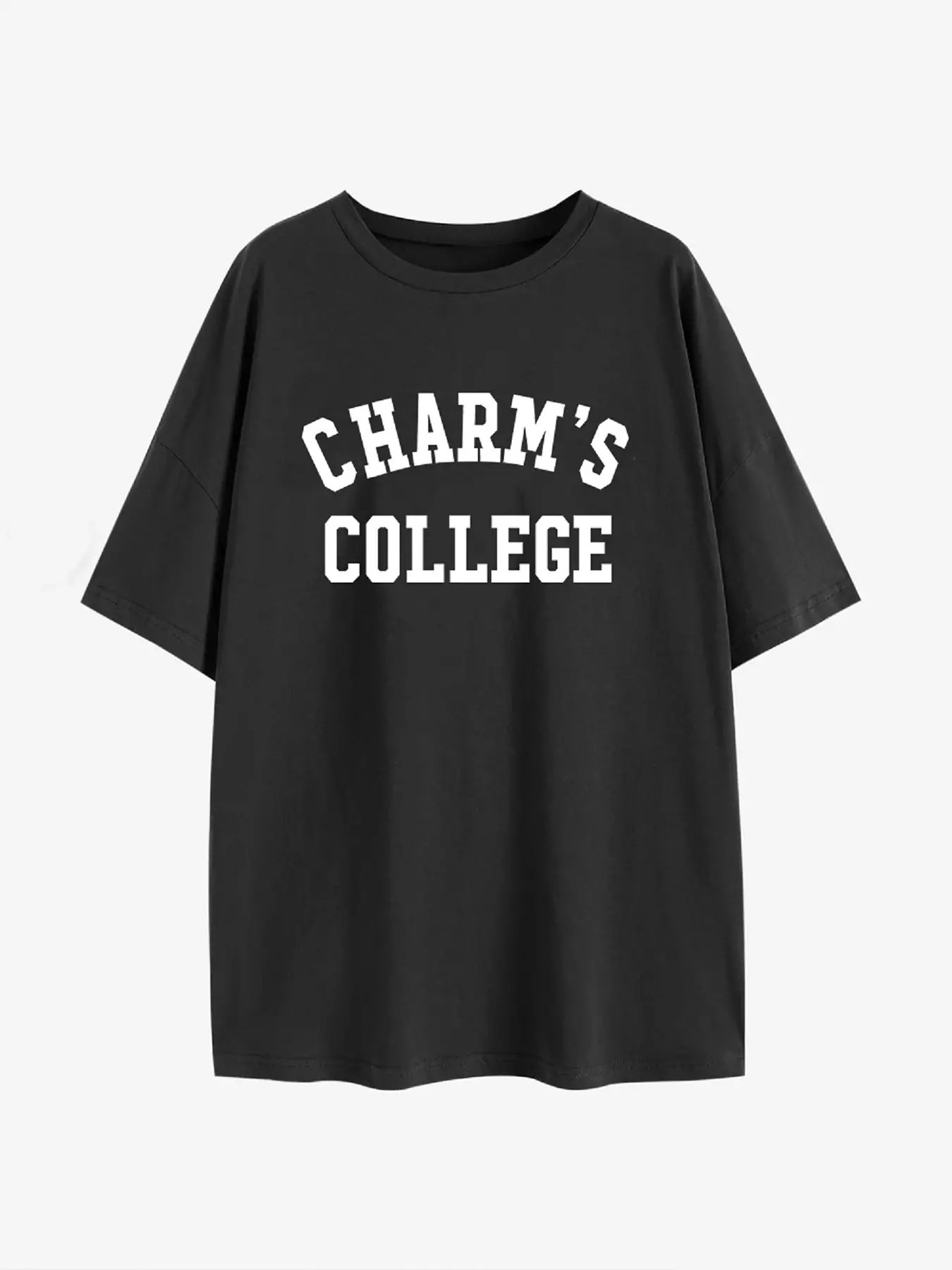 Elengatine Letter Graphic Printing Drop Shoulder Tee Oversized