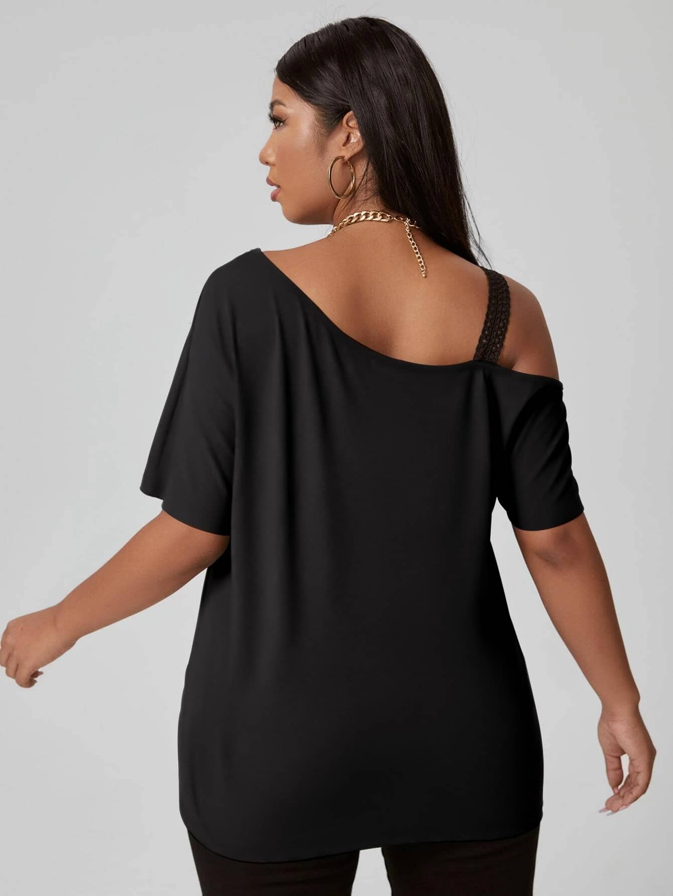 Elengatine Plus Size Off Shoulder Causal Black T-Shirt