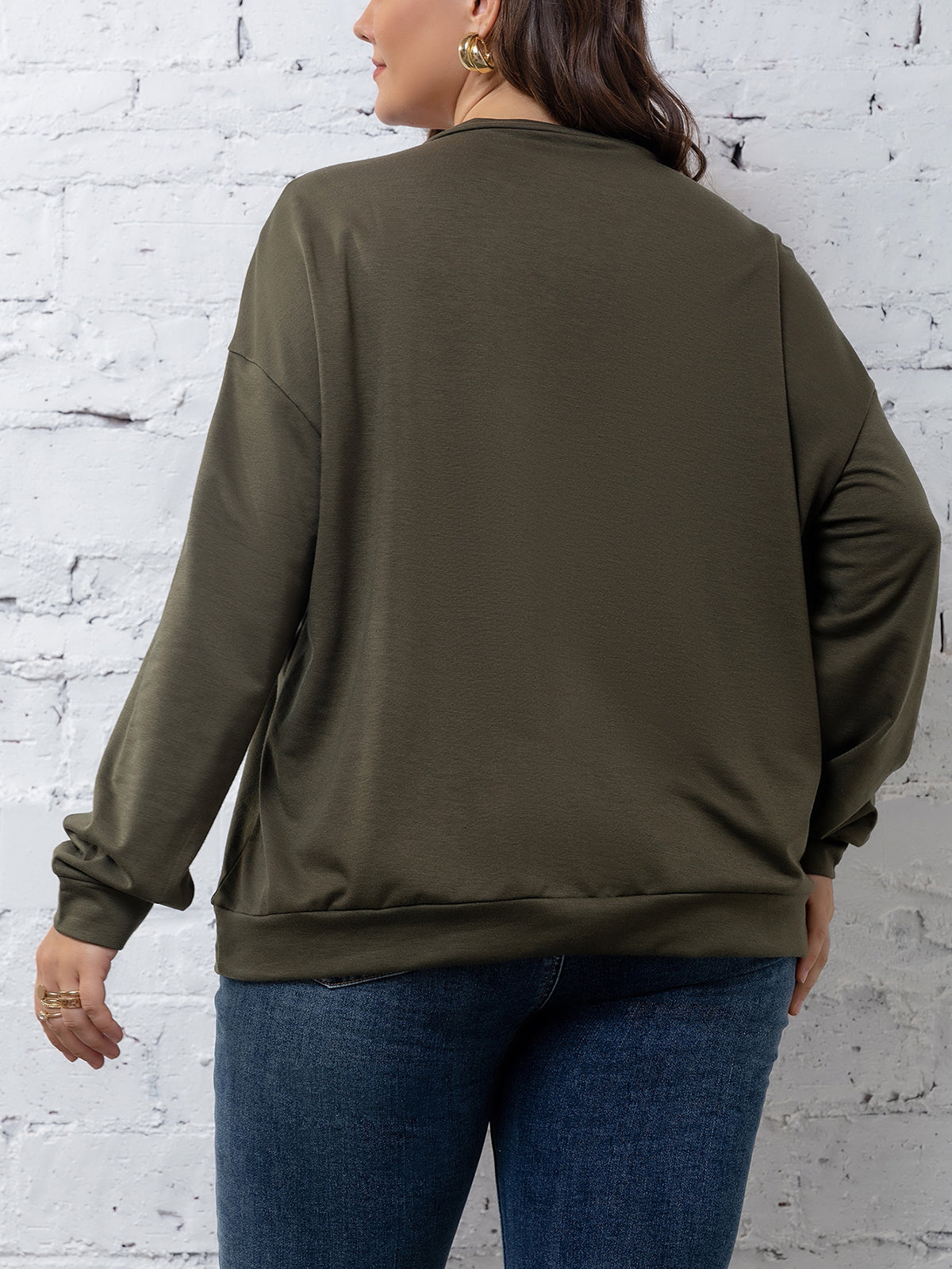 Elengatine Plus Solid V Neck Drop Shoulder Top