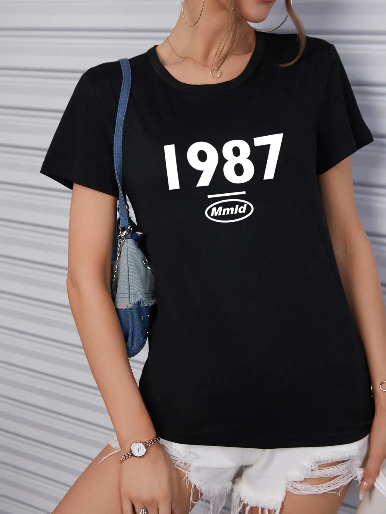 Elengatine Numbers & Letters Graphic Printing Drop Shoulder Tee