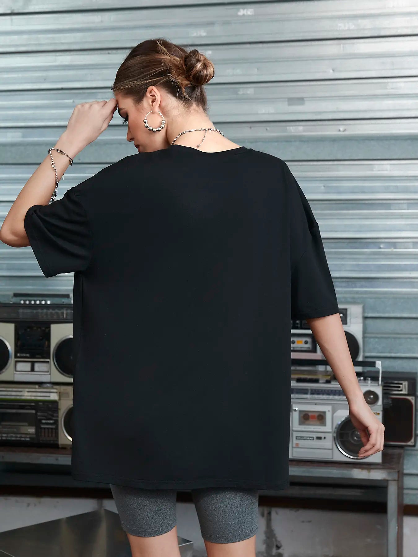 Elengatine Letters Graphic Printing Drop Shoulder Tee Fashion