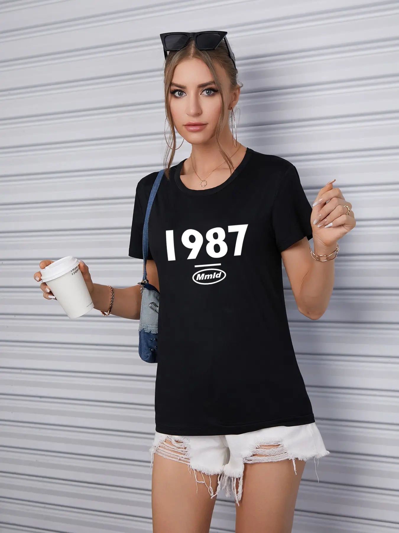 Elengatine Numbers & Letters Graphic Printing Drop Shoulder Tee