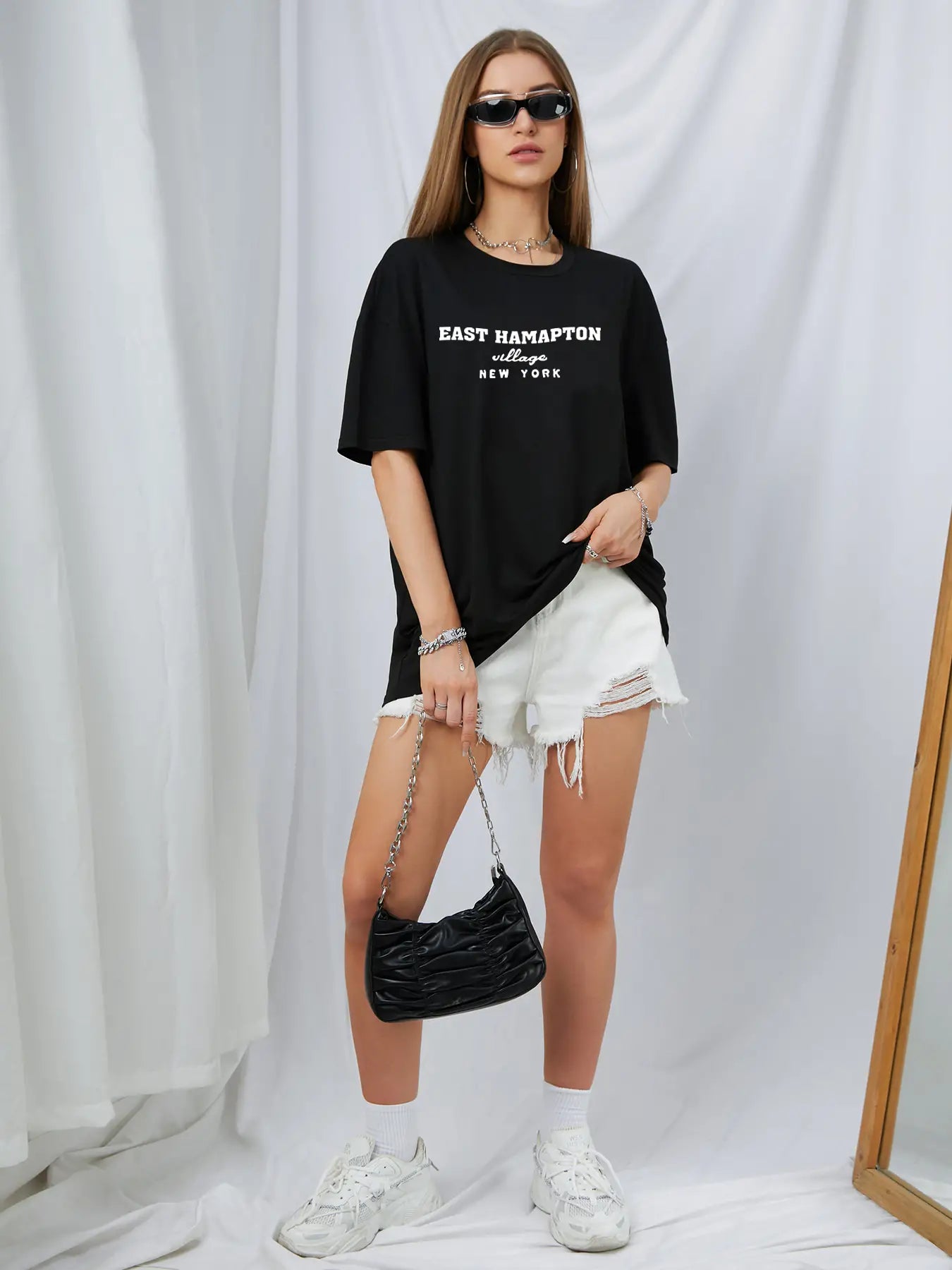 Elengatine Letters Graphic Printing Causal Oversized Tee