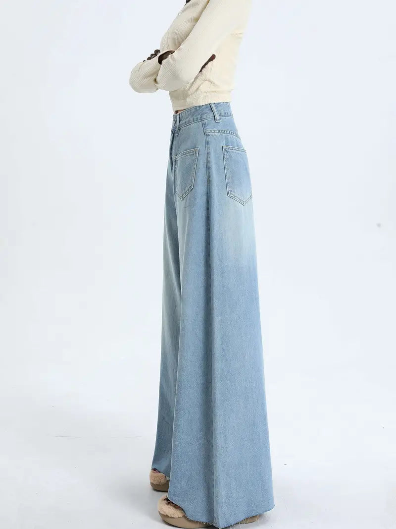 Elengatine Causal Blue Wide Leg Jeans for Women BXD0041