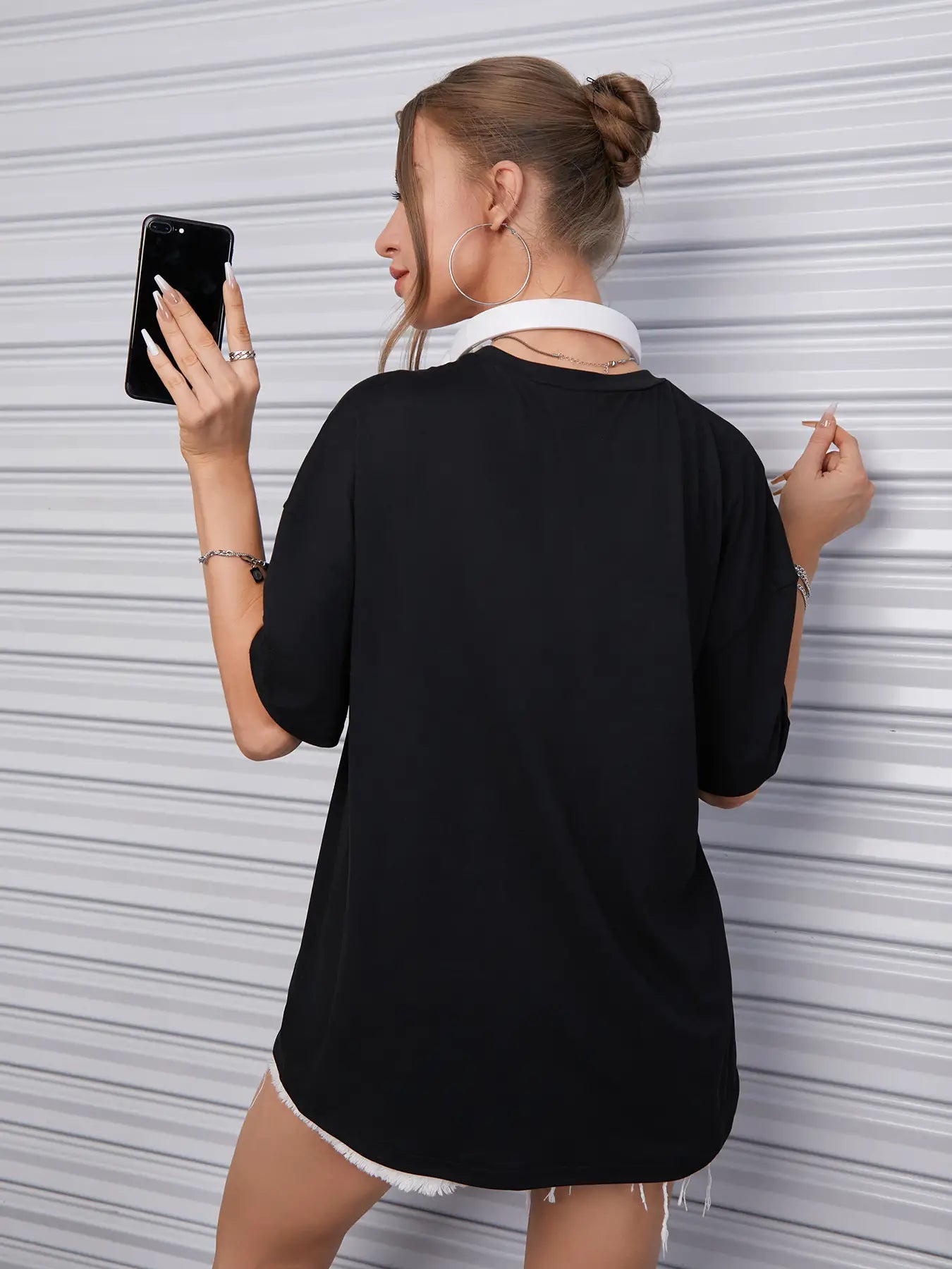 Elengatine Motor & Letters Graphic Printing Drop Shoulder Tee