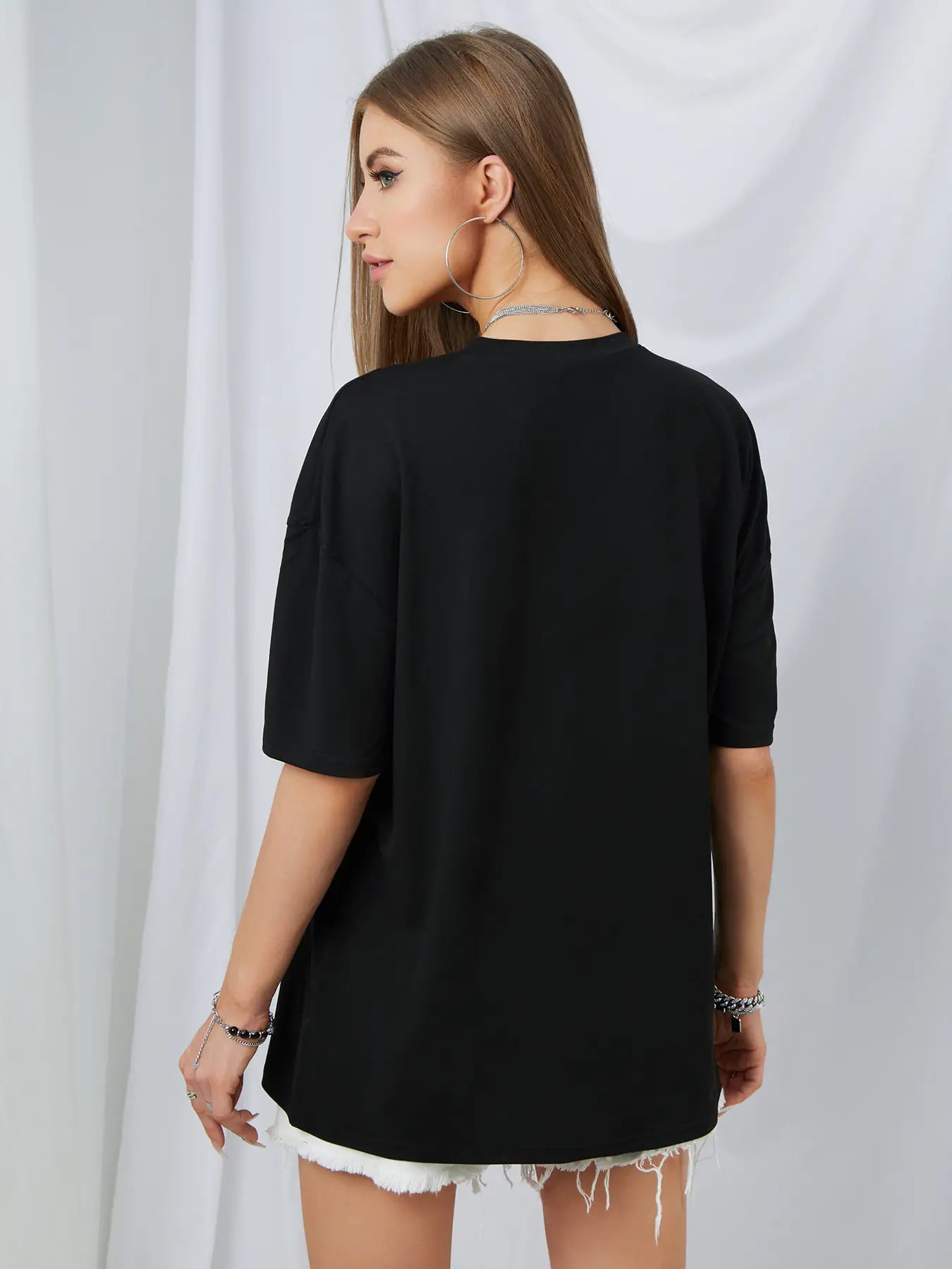 Elengatine Letters Graphic Printing Causal Oversized Tee