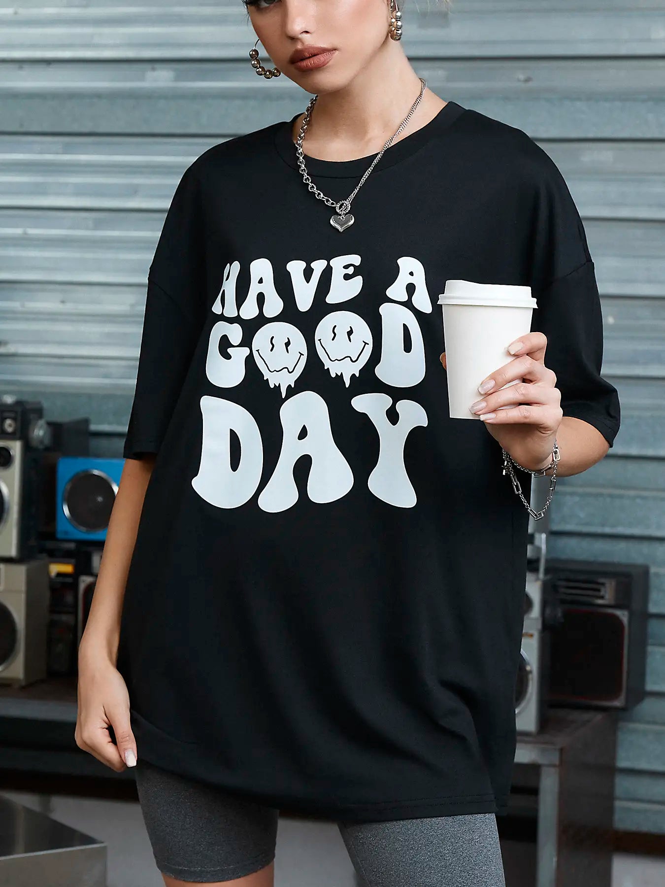 Elengatine Letters Graphic Printing Drop Shoulder Tee Fashion