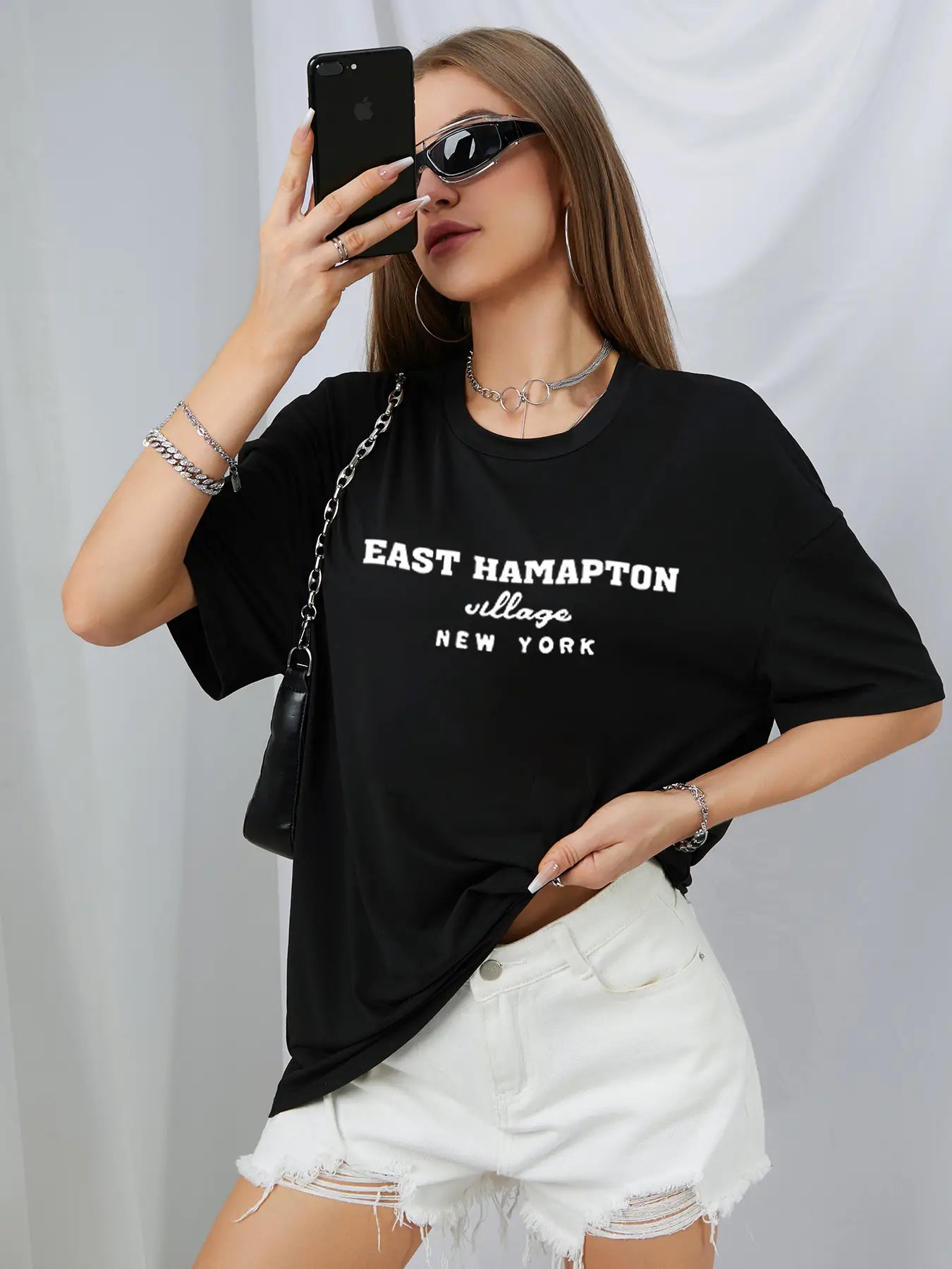Elengatine Letters Graphic Printing Causal Oversized Tee