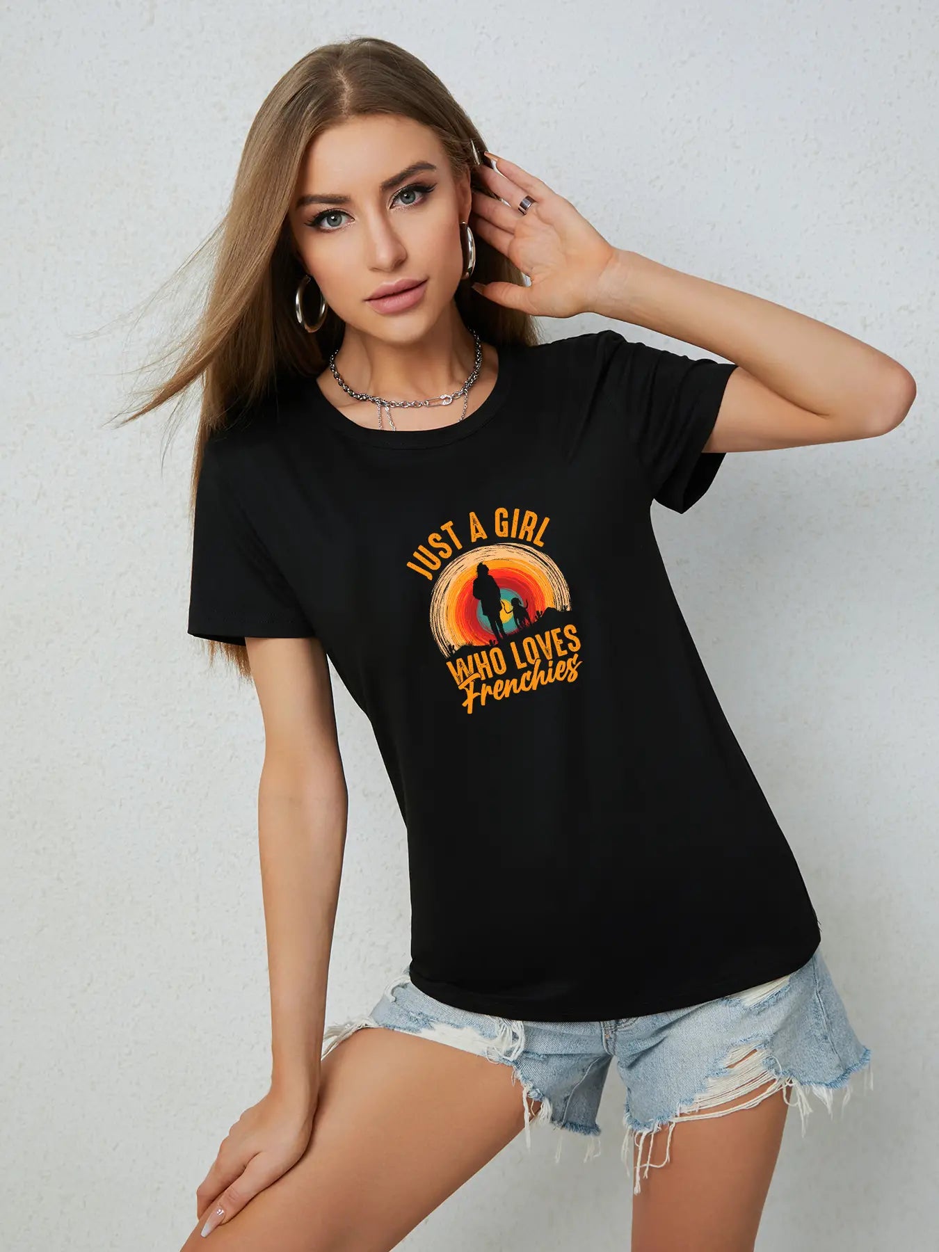 Elengatine Fashion Letters Graphic Printing Drop Shoulder Tee